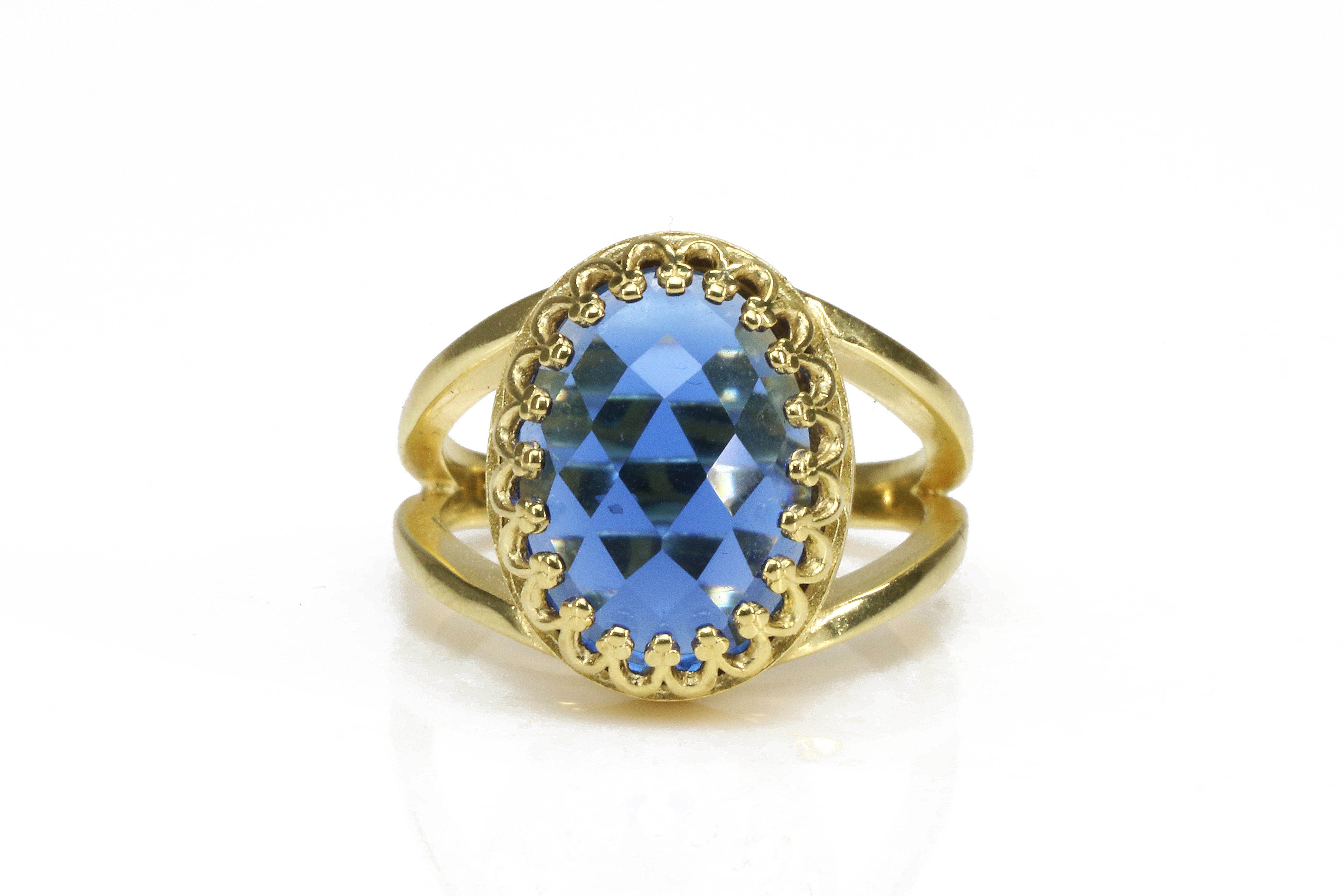 Vintage-Inspired Faceted Sapphire Yellow Gold Ring Rings Anemone Jewelry