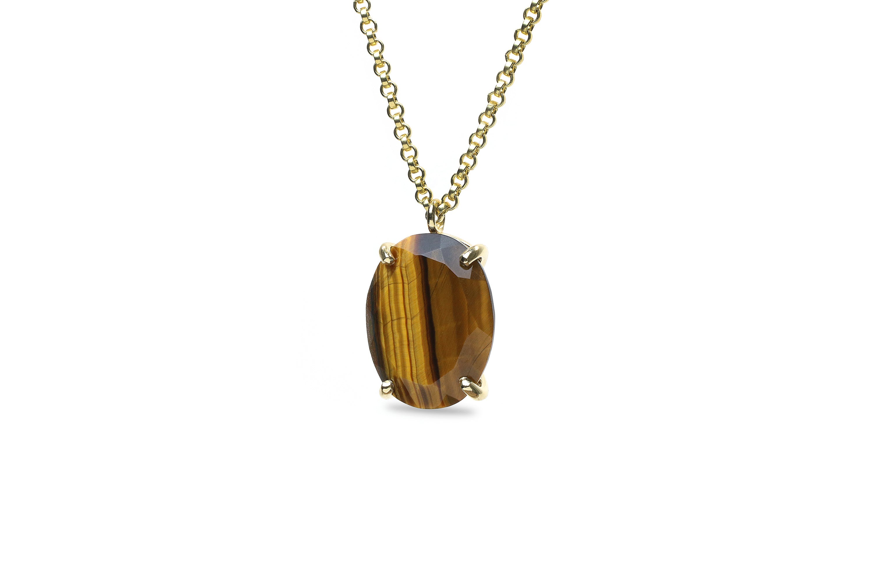 Custom Cut Tiger Eye Silver Necklace necklaces Anemone Jewelry