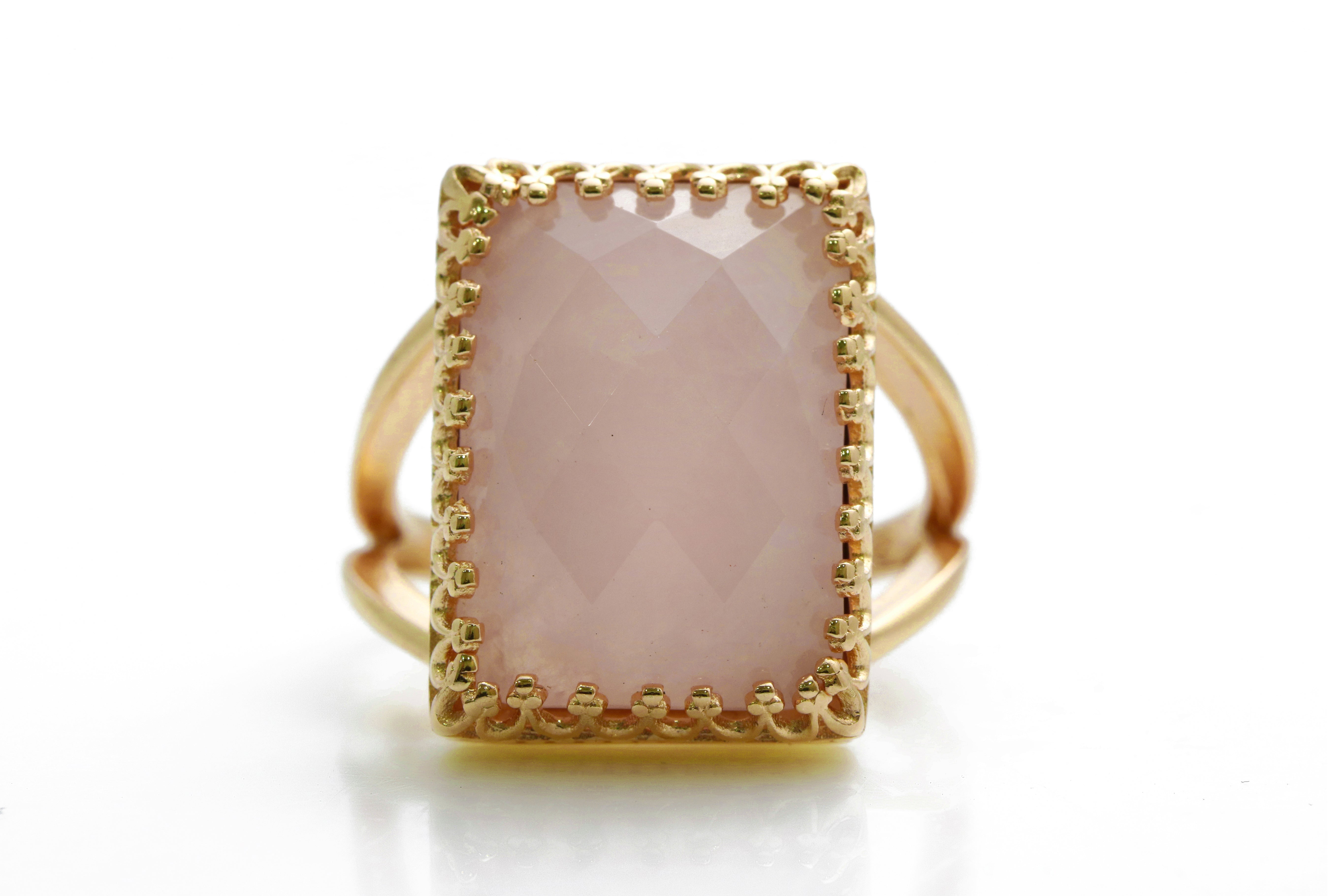 Statement Rose Quartz Ring in 14k Gold Rings Anemone Jewelry