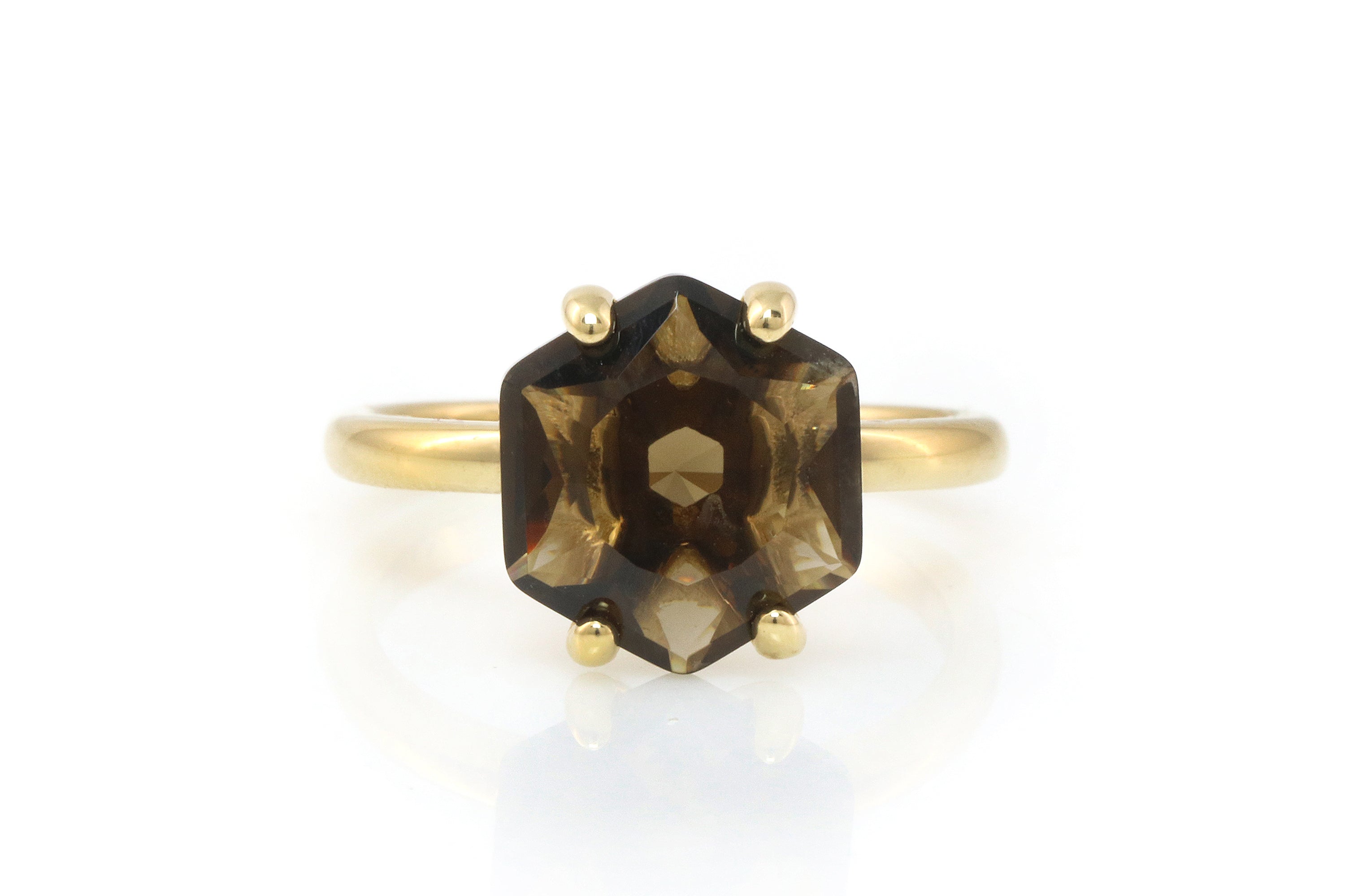Gold Smoky Quartz Gemstone Hexagon Ring Rings Anemone Unique