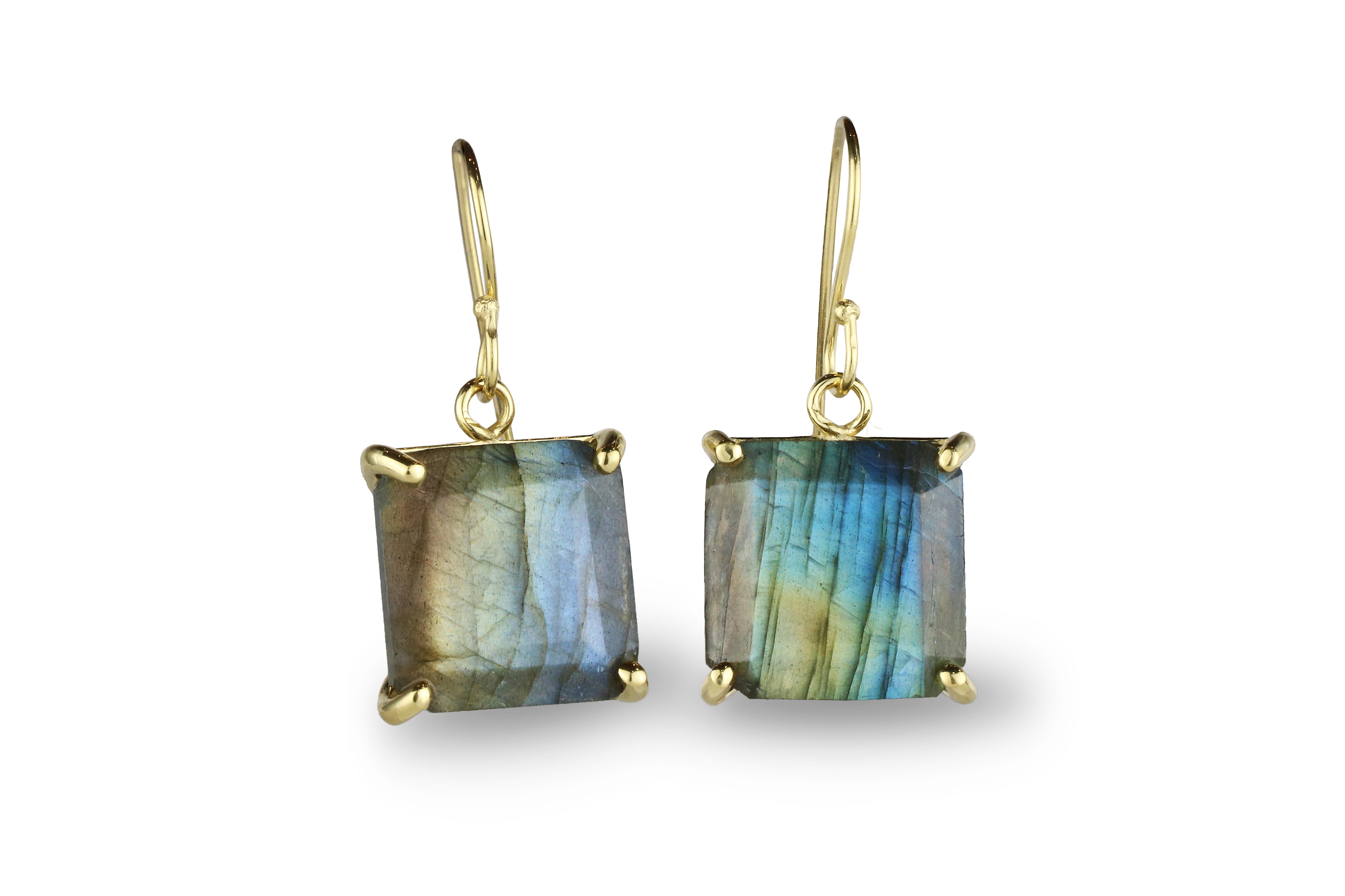 Square Stone Labradorite Gold Earrings Earrings Anemone Jewelry