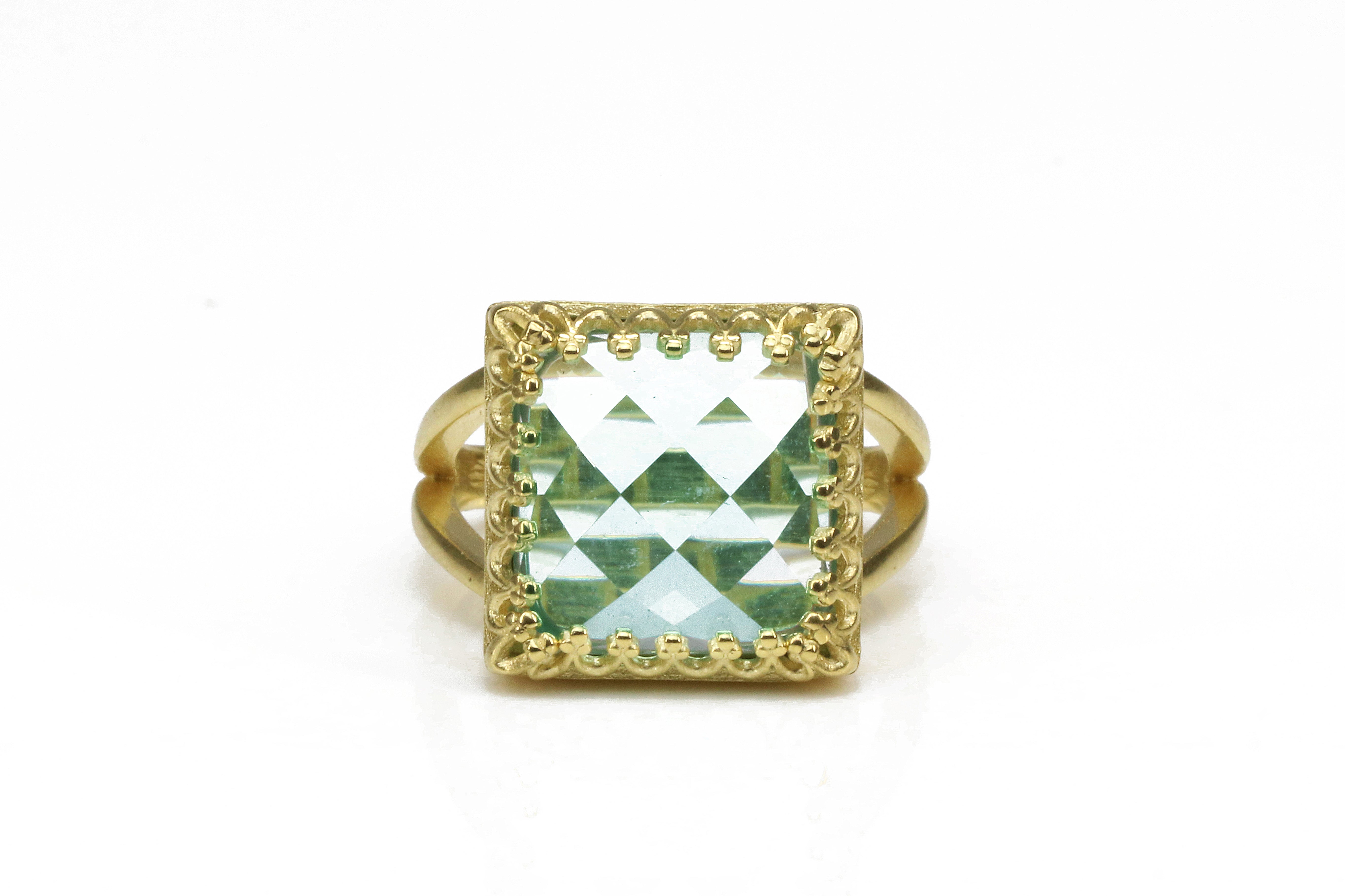 Faceted Blue Topaz Ring with 14k Gold-filled Double Band Rings Anemone Jewelry