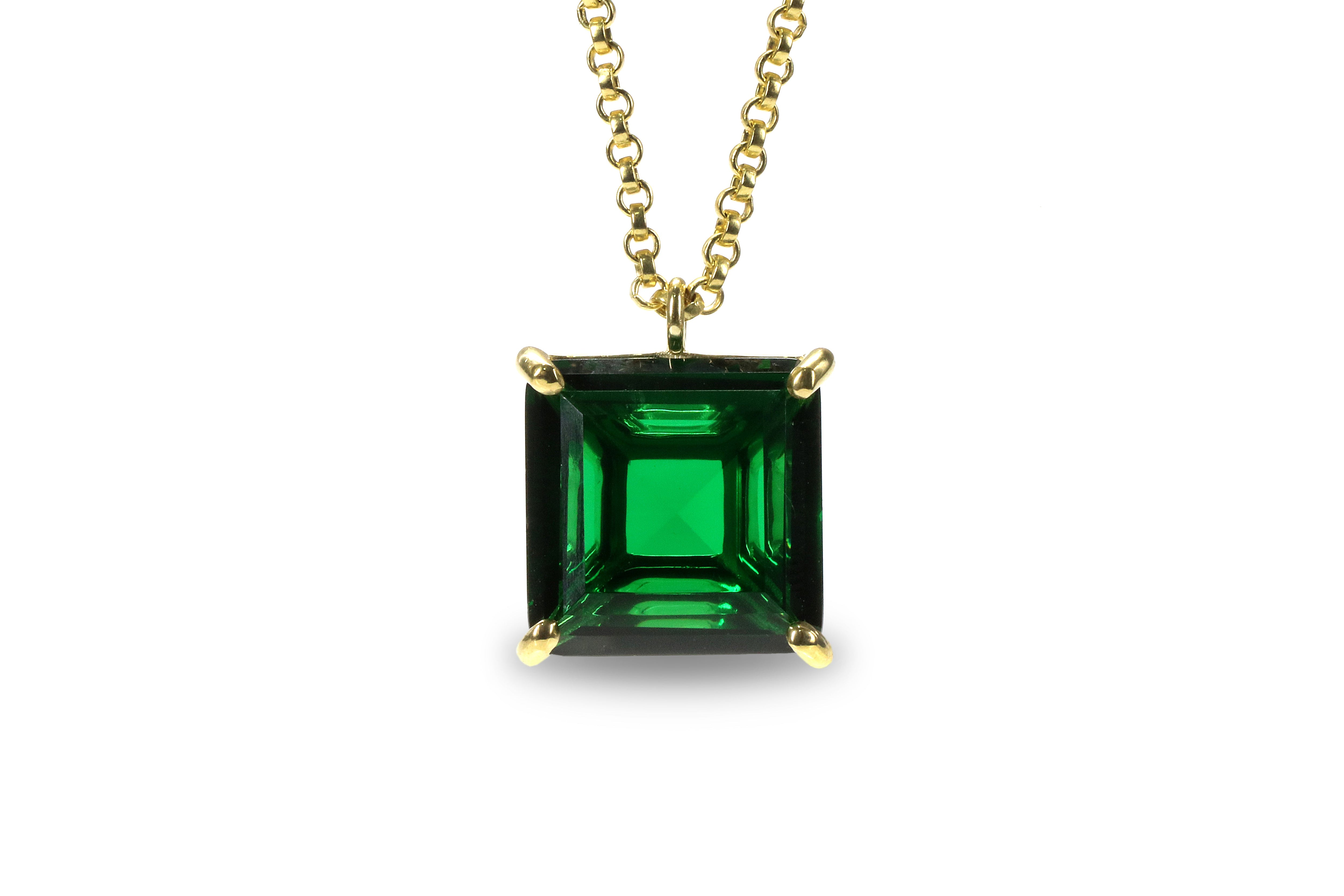 Lustrous 14k Yellow Gold Square Emerald Necklace
