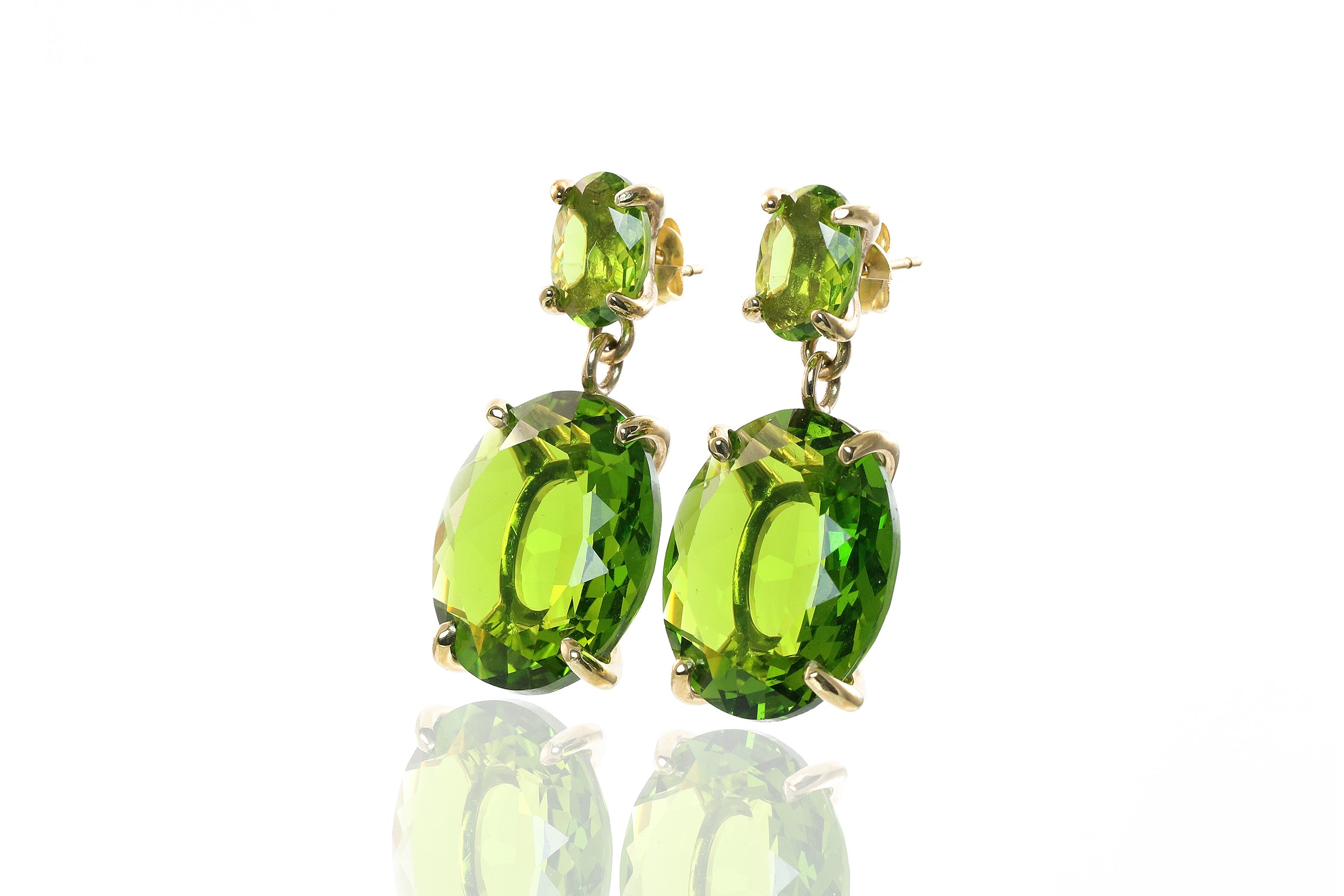 Oval Double Stone Peridot Gold Dangle Earrings Earrings Anemone Jewelry