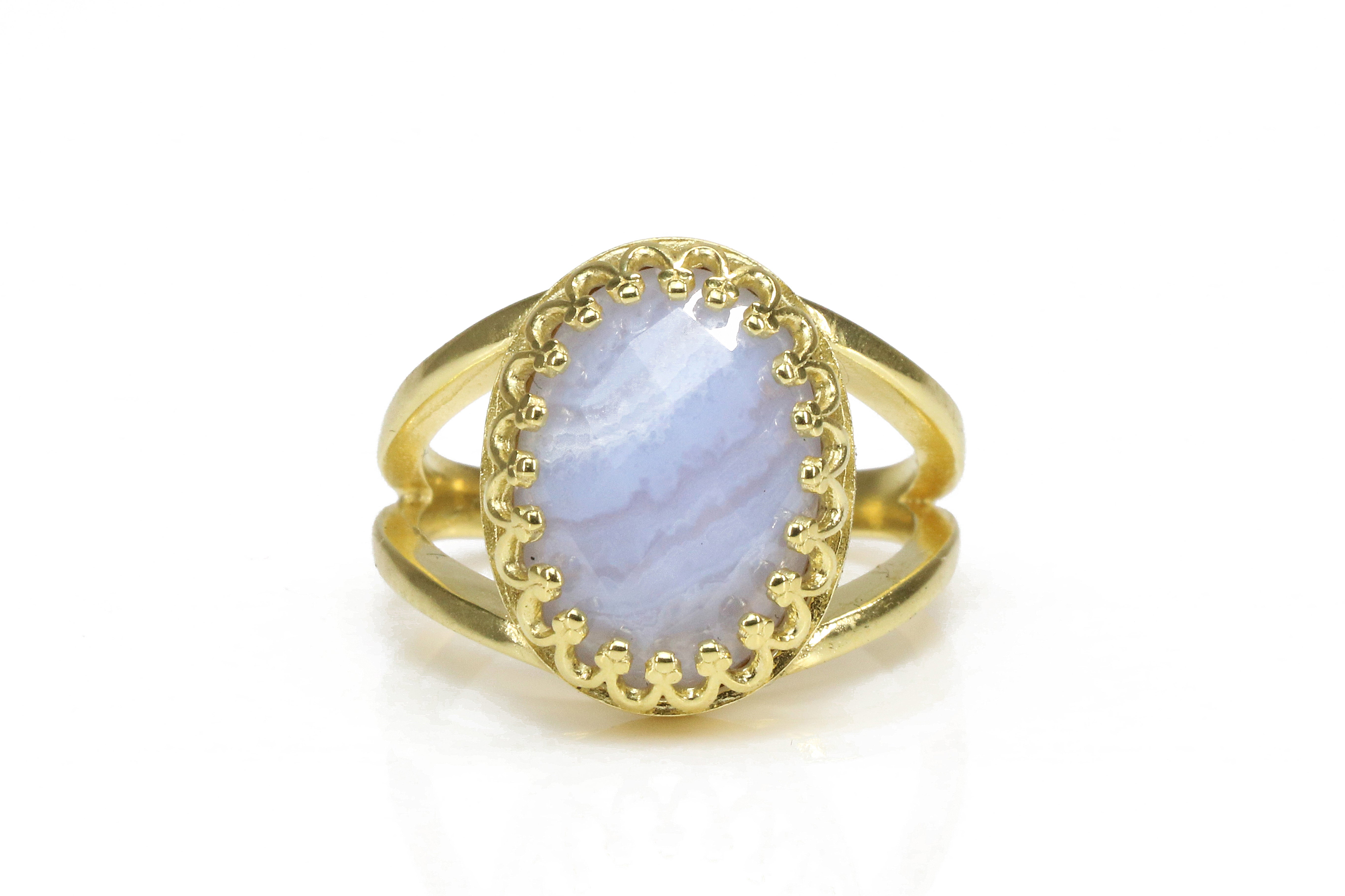 Feminine Lace Agate Ring in 14k Gold-filled Double Band Rings Anemone Jewelry
