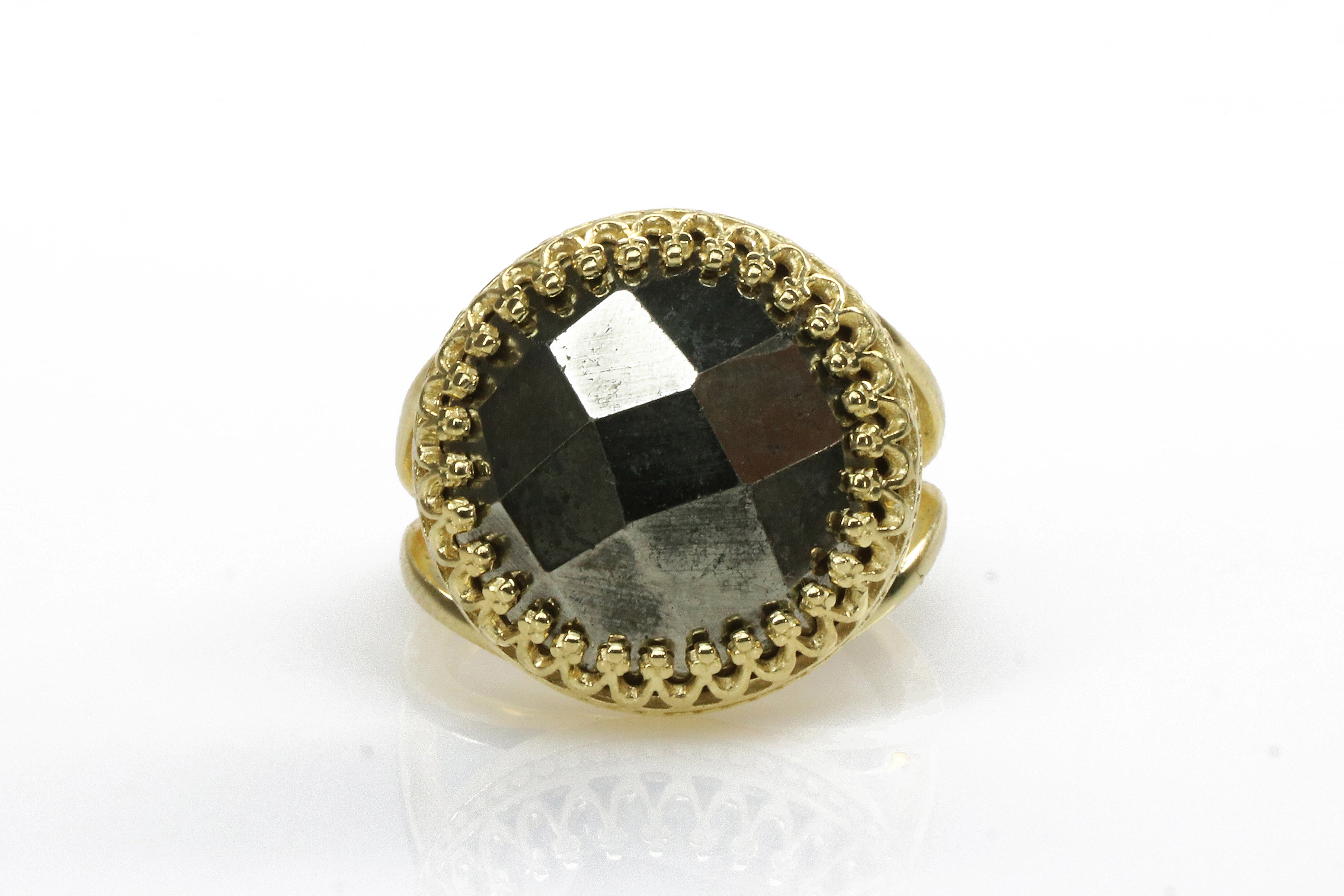 Stunning Gray Pyrite 14K Gold Ring Rings Anemone Jewelry