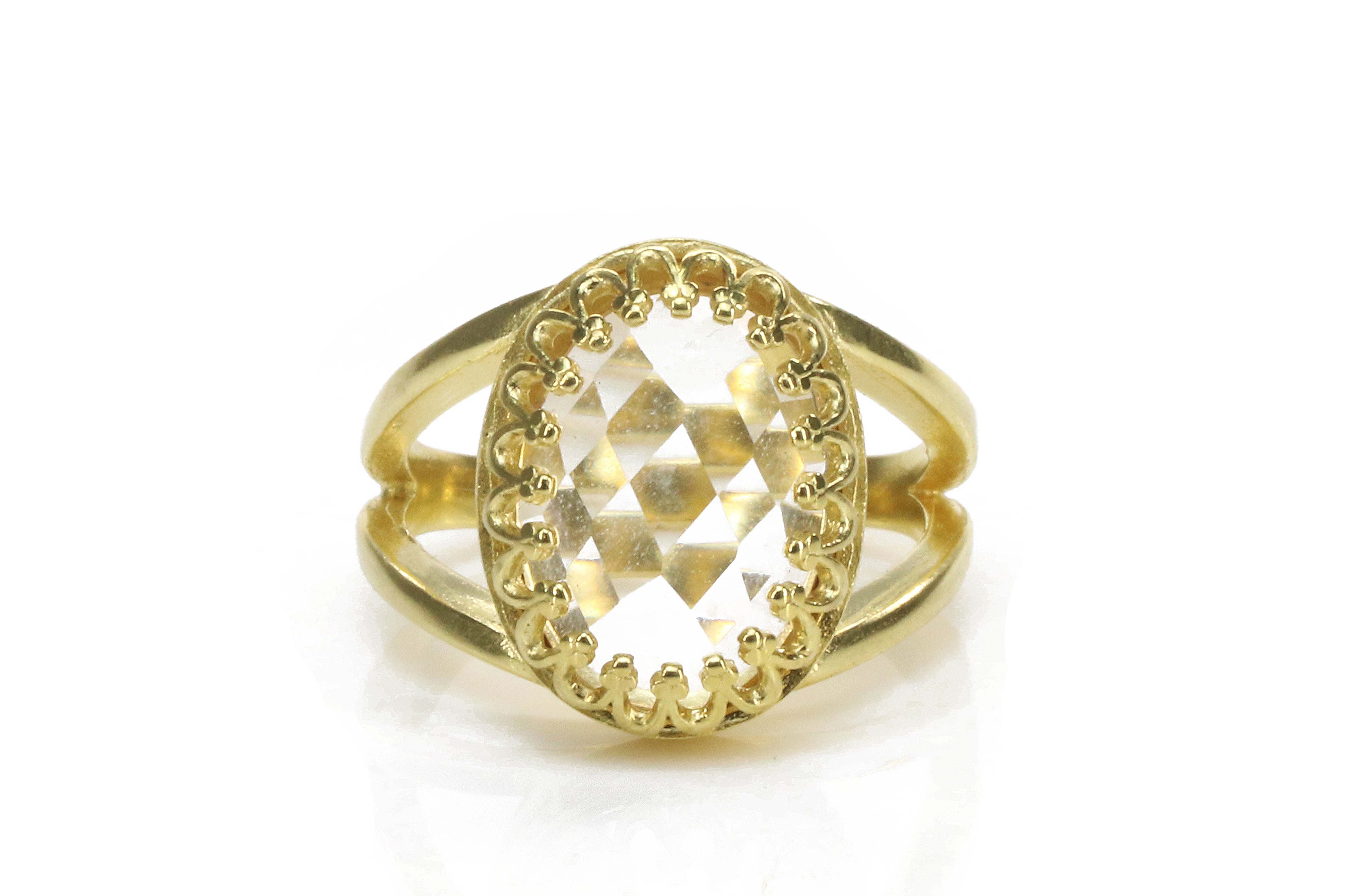 Faceted Oval Crystal Quartz in 14k Gold Filled Ring Band Rings Anemone Jewelry