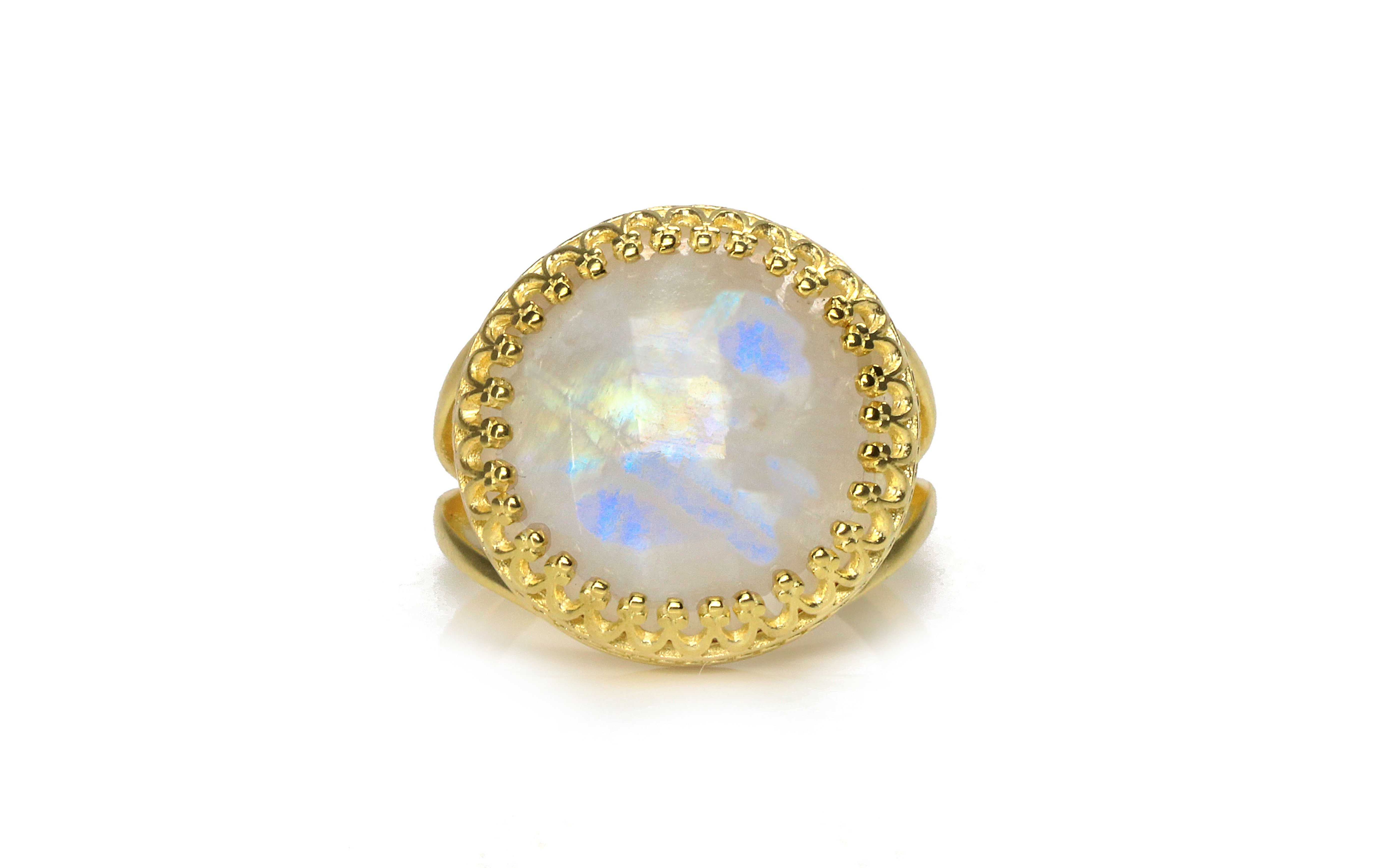 Round Rainbow Moonstone Ring in Gold Filled Band Rings Anemone Jewelry