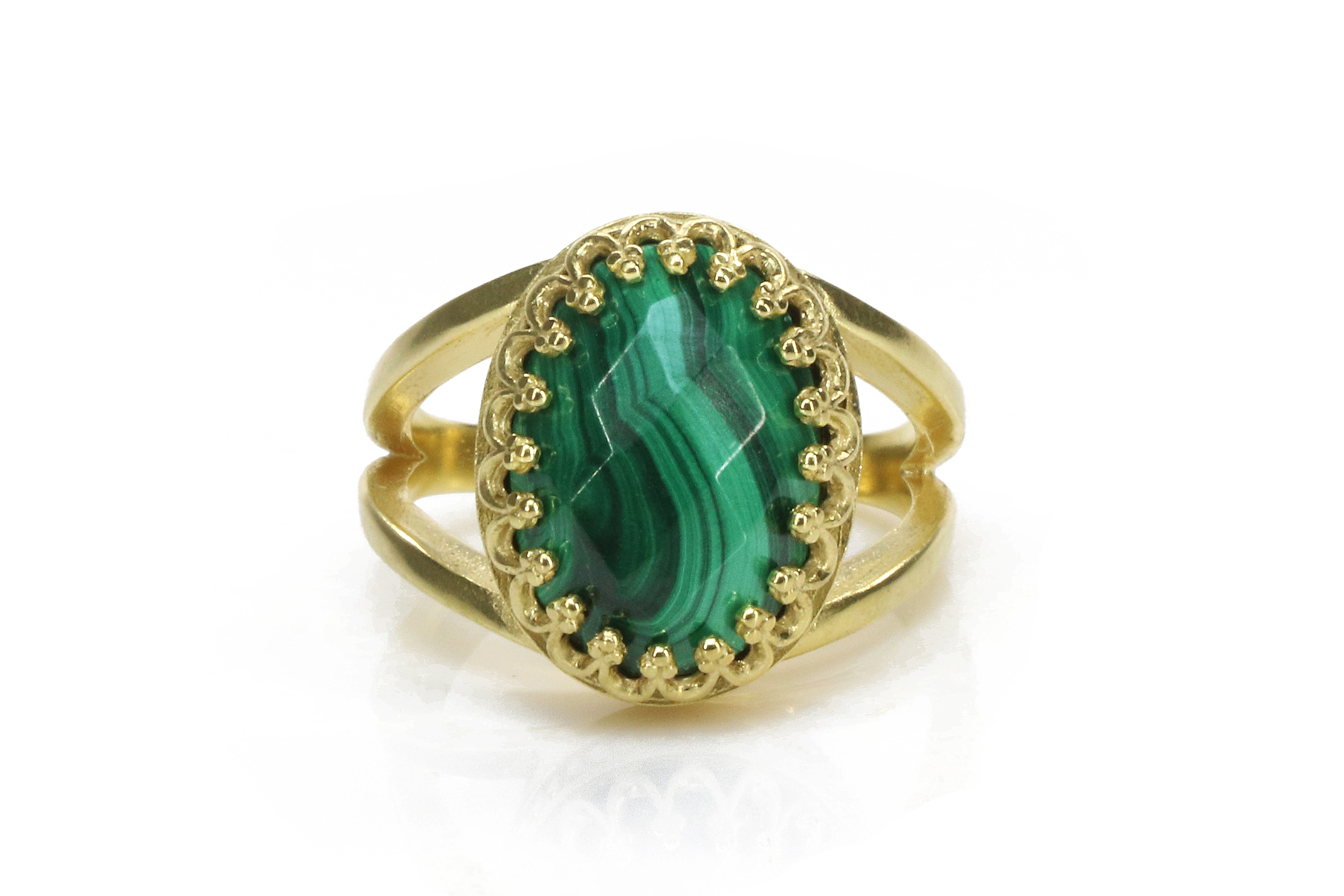 14k Gold Oval Malachite Ring Rings Anemone Jewelry