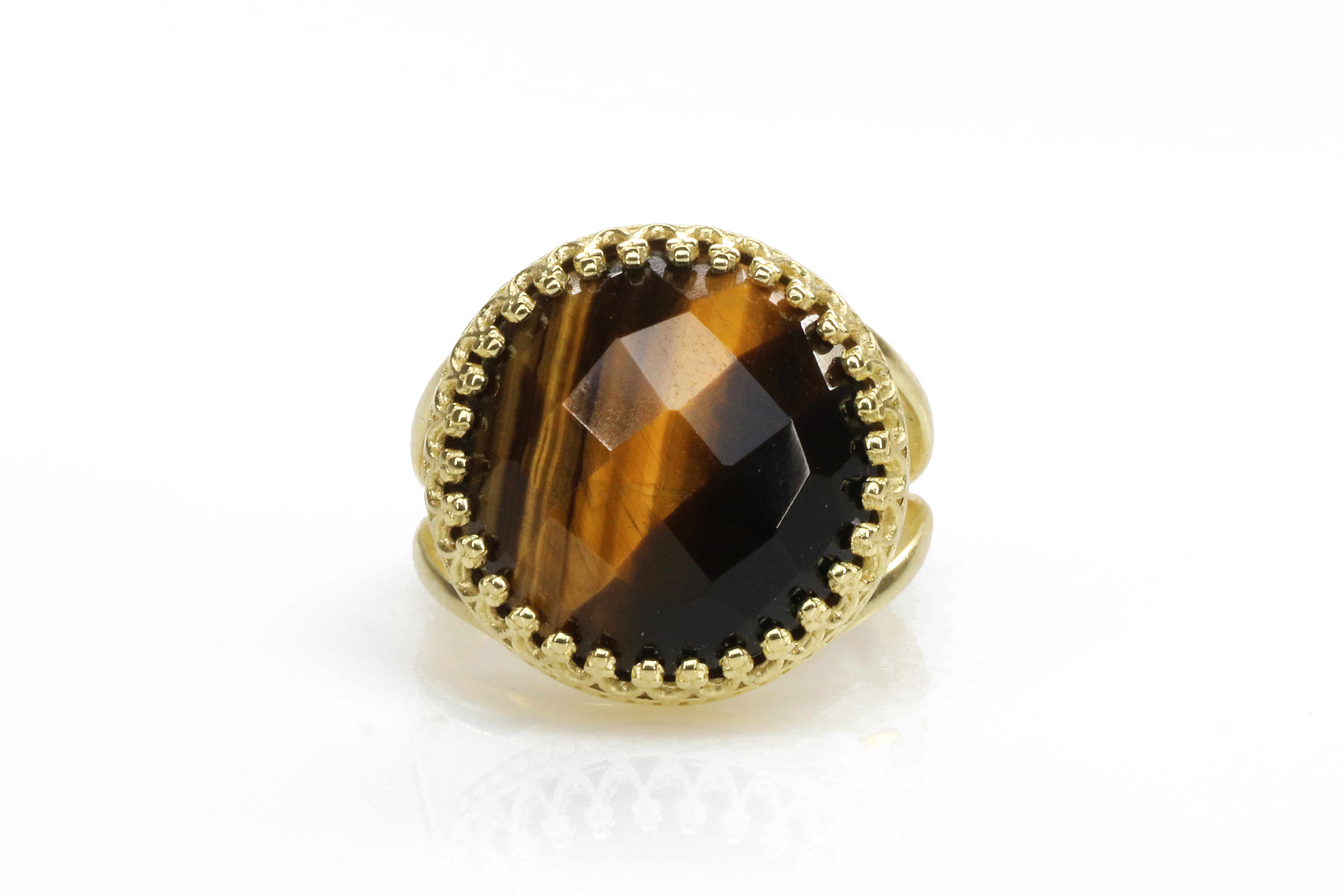 14k Gold Intricate Tiger Eye Ring Rings Anemone Jewelry