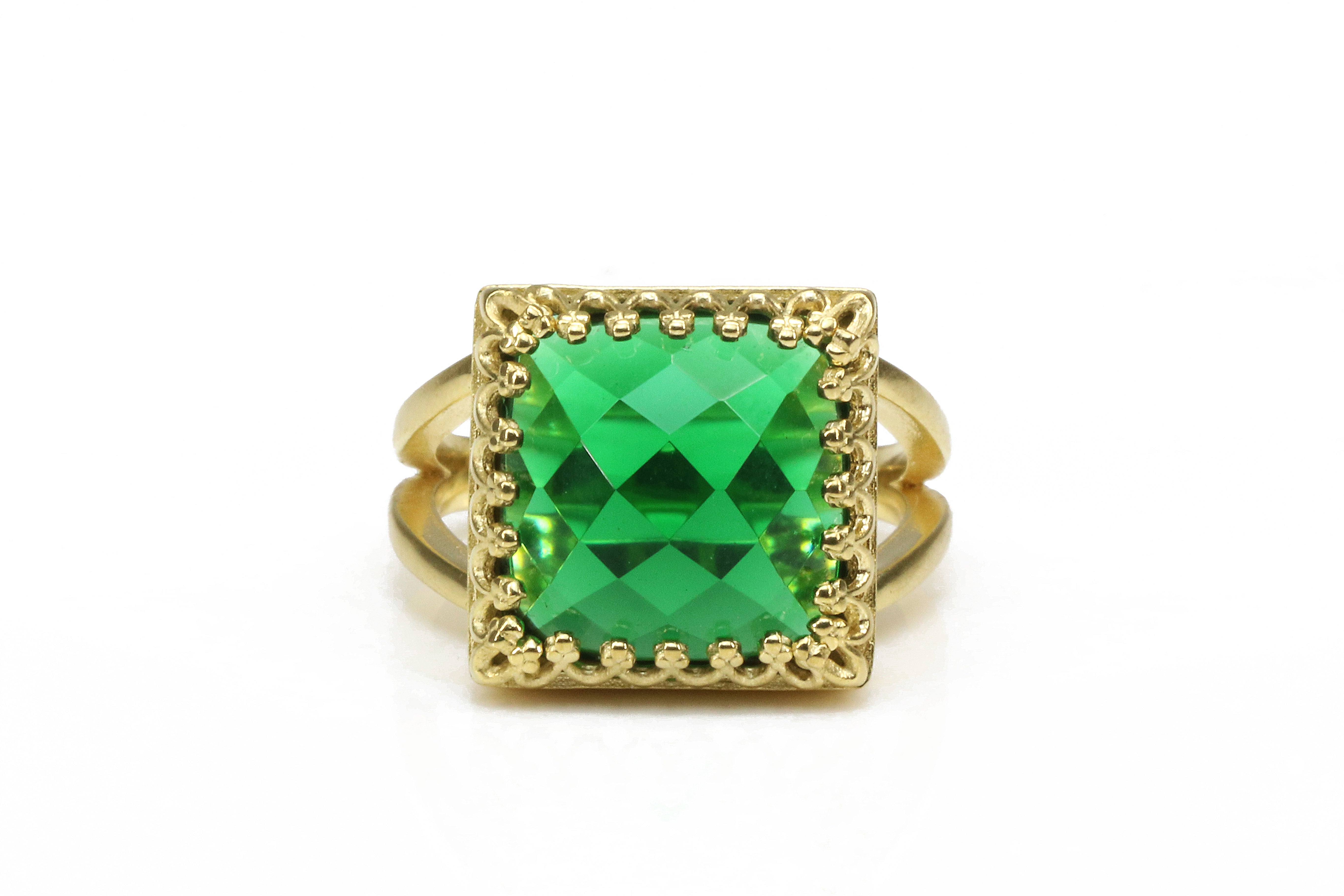 Charming Emerald Unique Ring in 14k Gold Filled Rings Anemone Jewelry