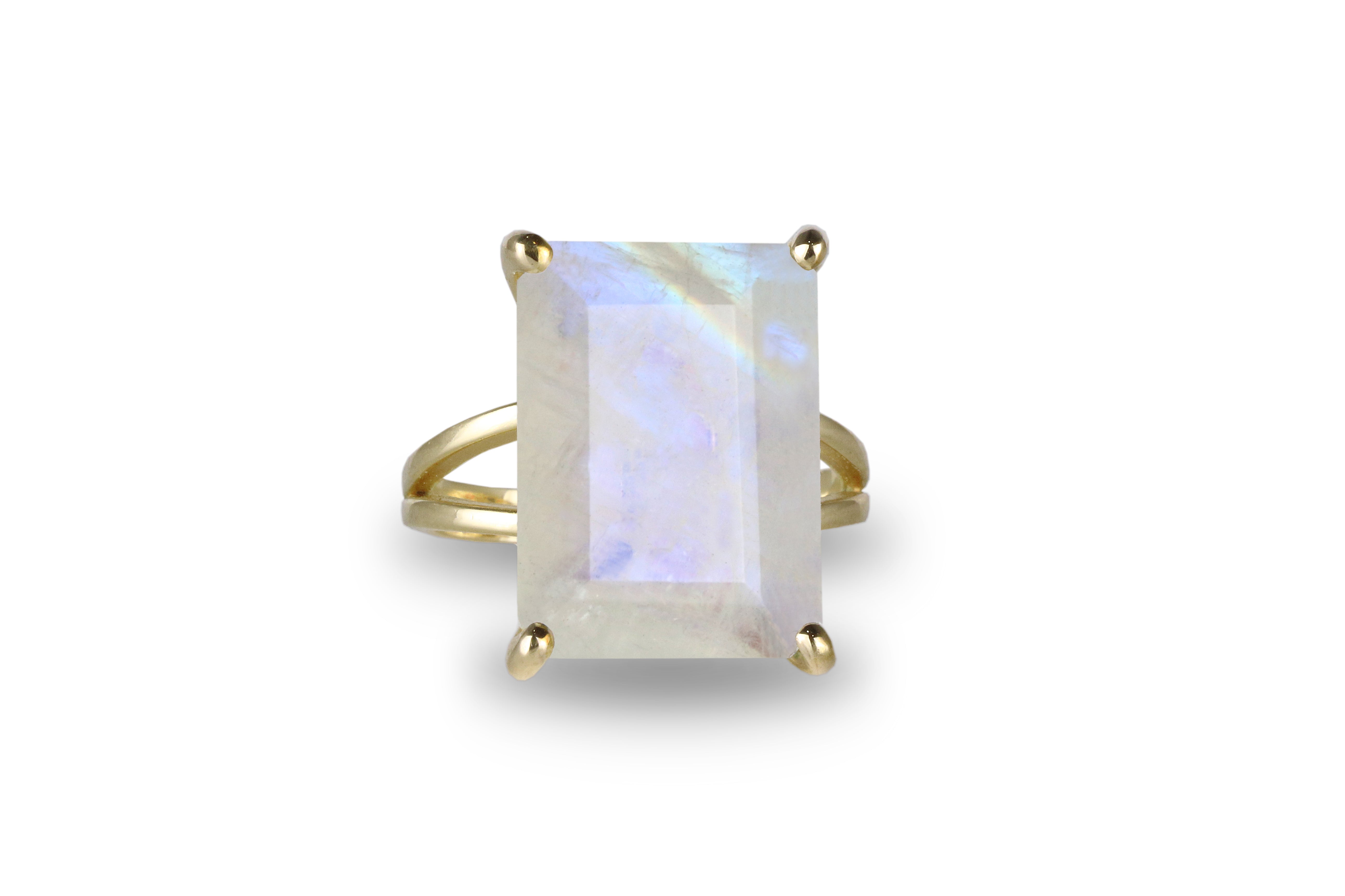 Rectangle Moonstone Ring in 14k Gold Prongs Rings Anemone Jewelry