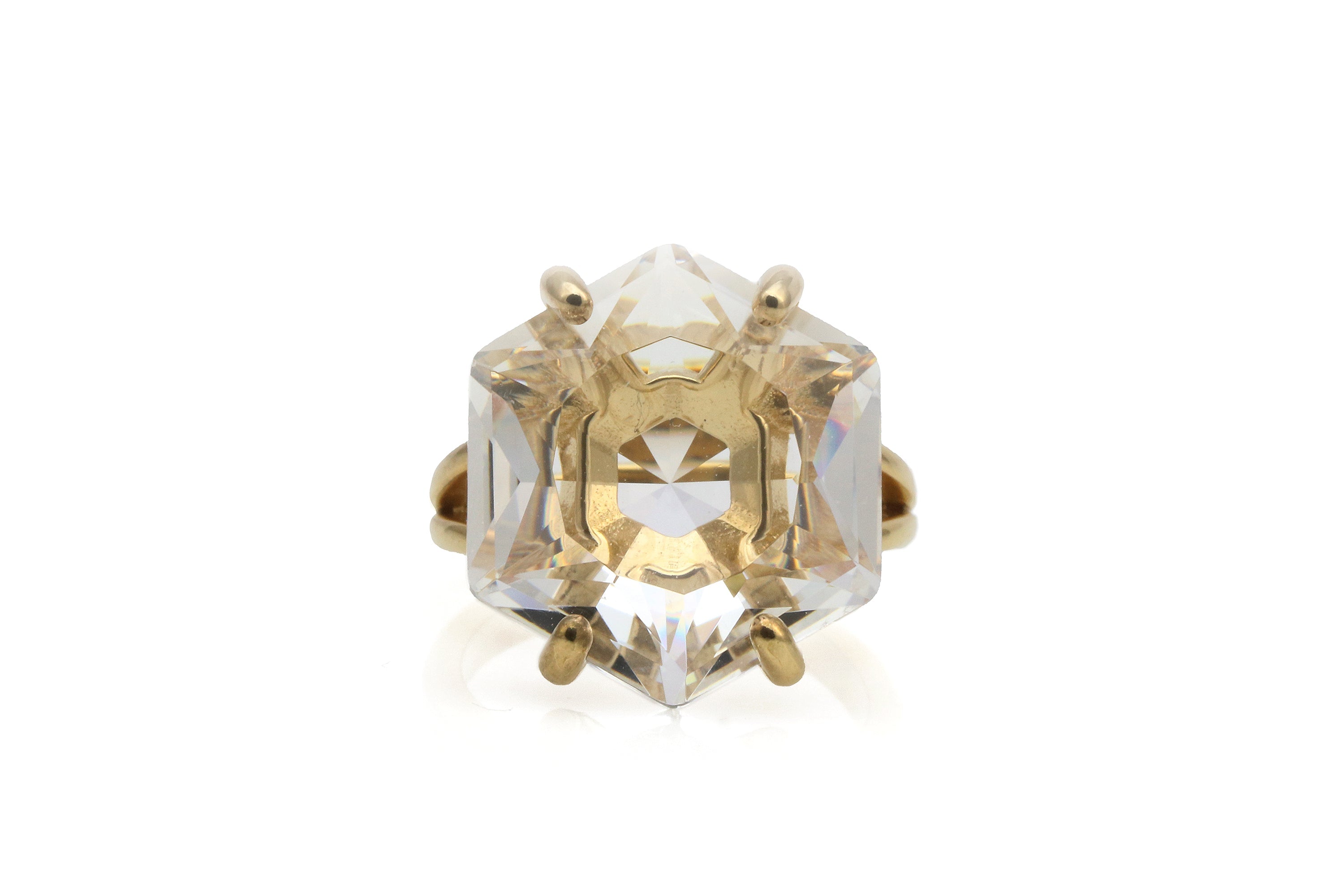 Lustrous Hexagon Cut Crystal Quartz Ring Rings Anemone Jewelry