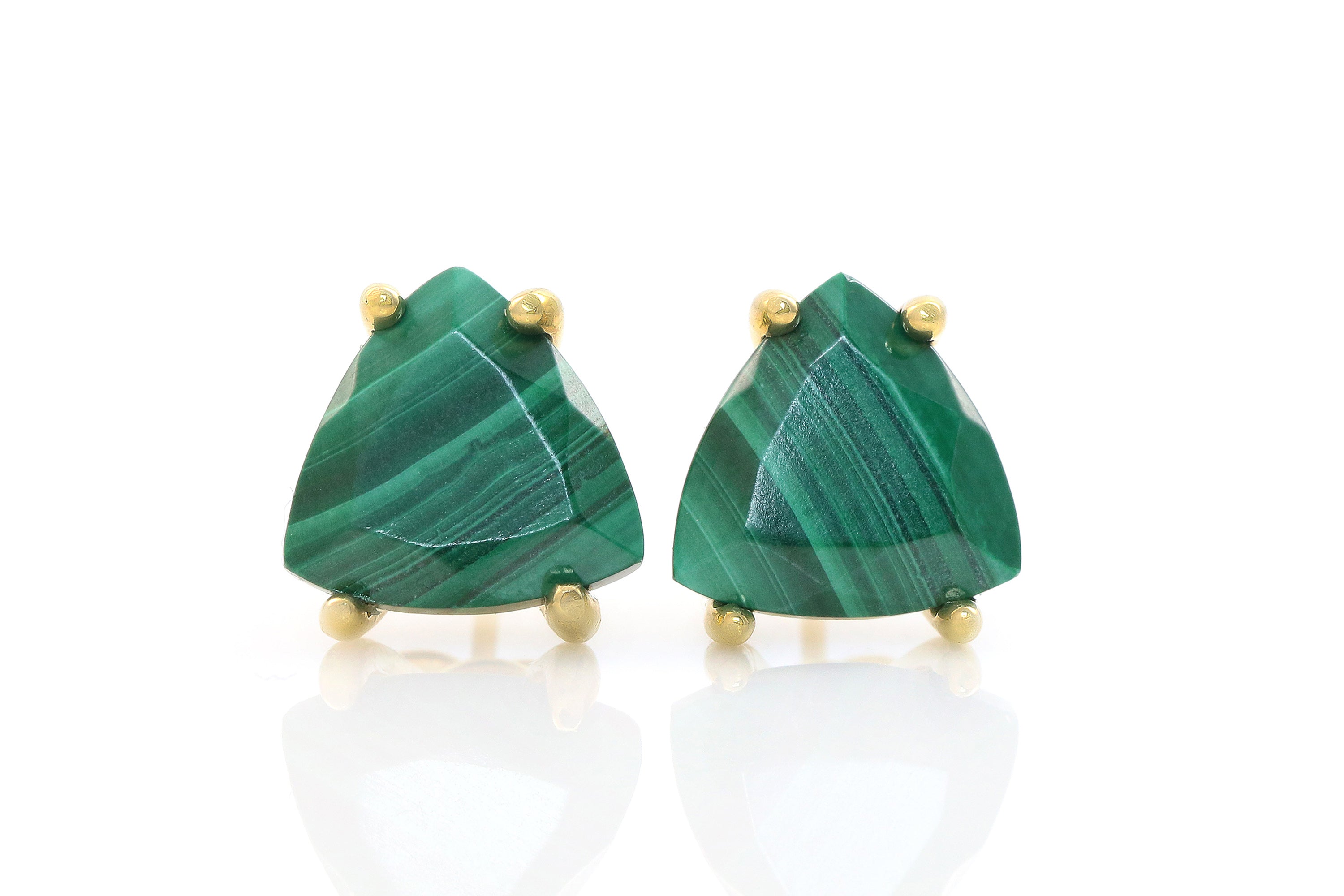 Triangle Malachite Earrings in Gold Earrings Anemone Unique