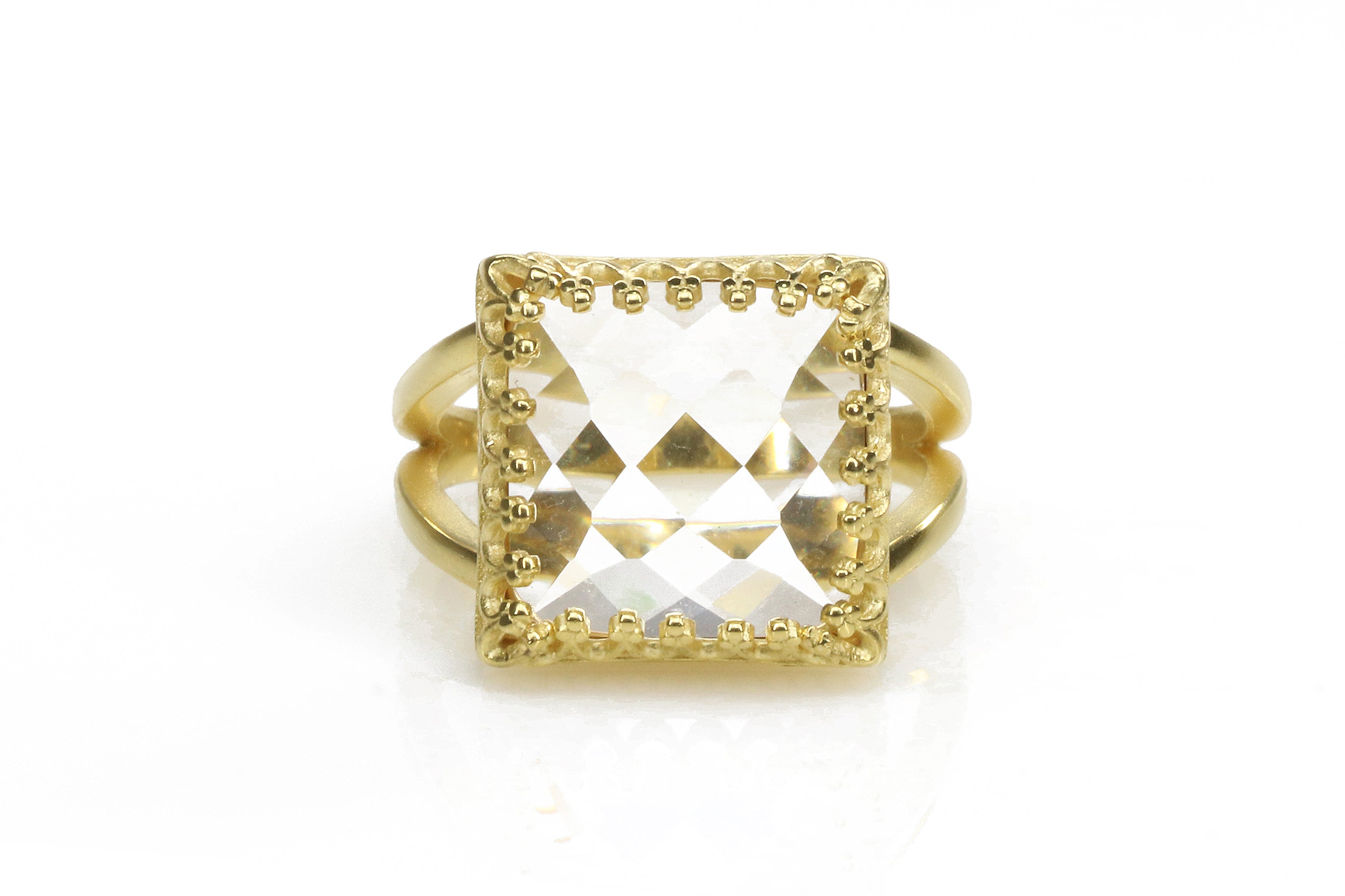Crystal Quartz Ring in 14k Gold-filled Double Band Rings Anemone Jewelry