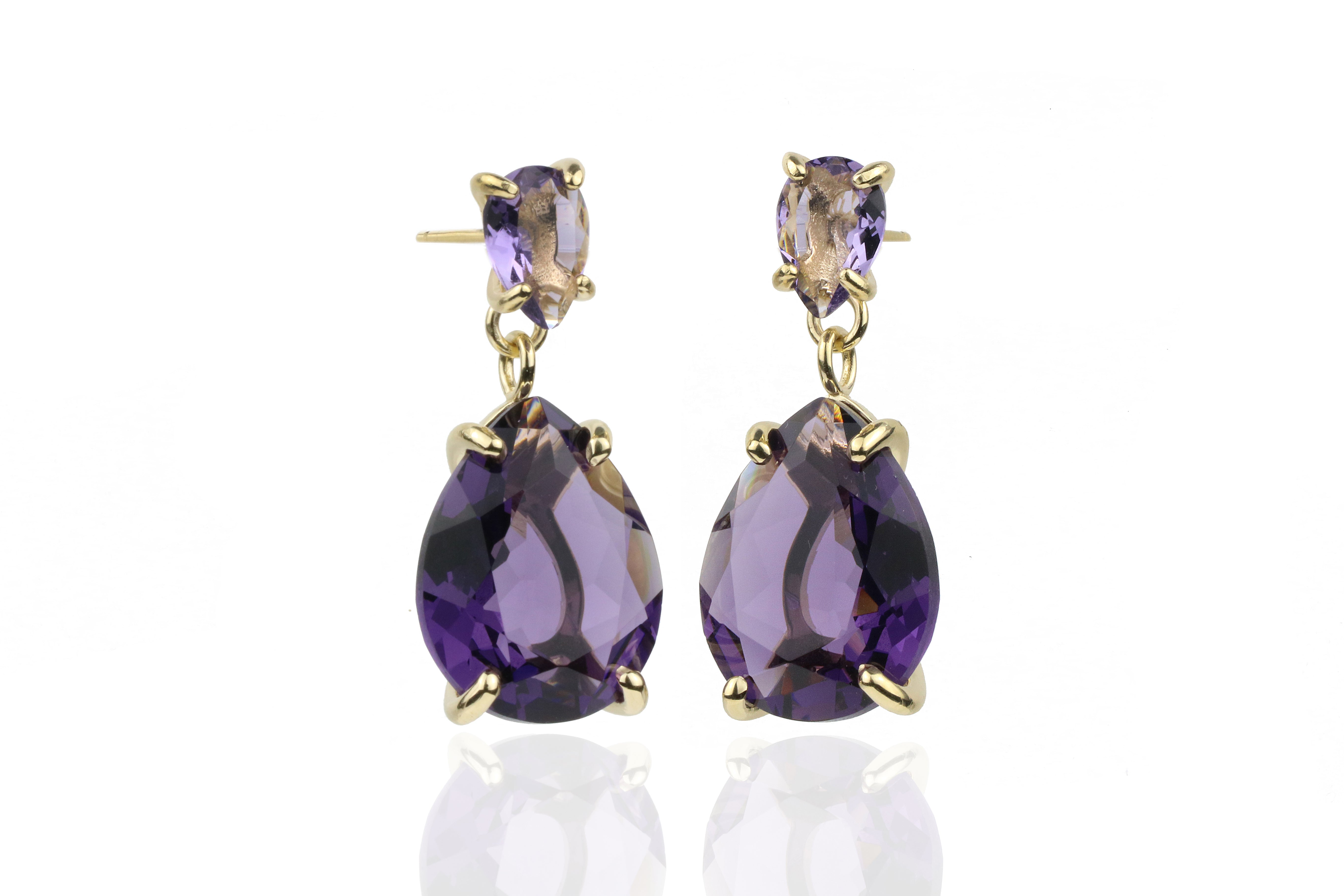 Dangling Statement Amethyst Earrings in 14k Gold Earrings Anemone Jewelry