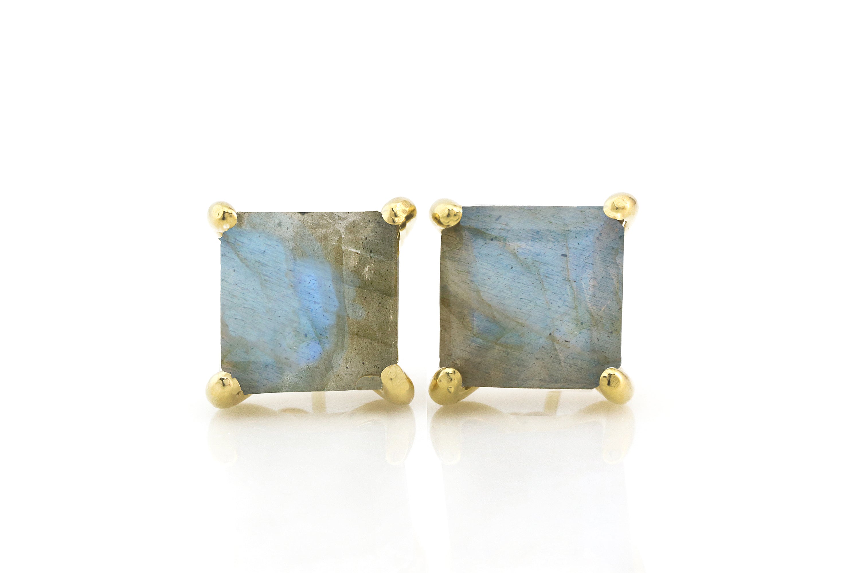 Flashy Gold Square Labradorite Earrings Earrings Anemone Unique