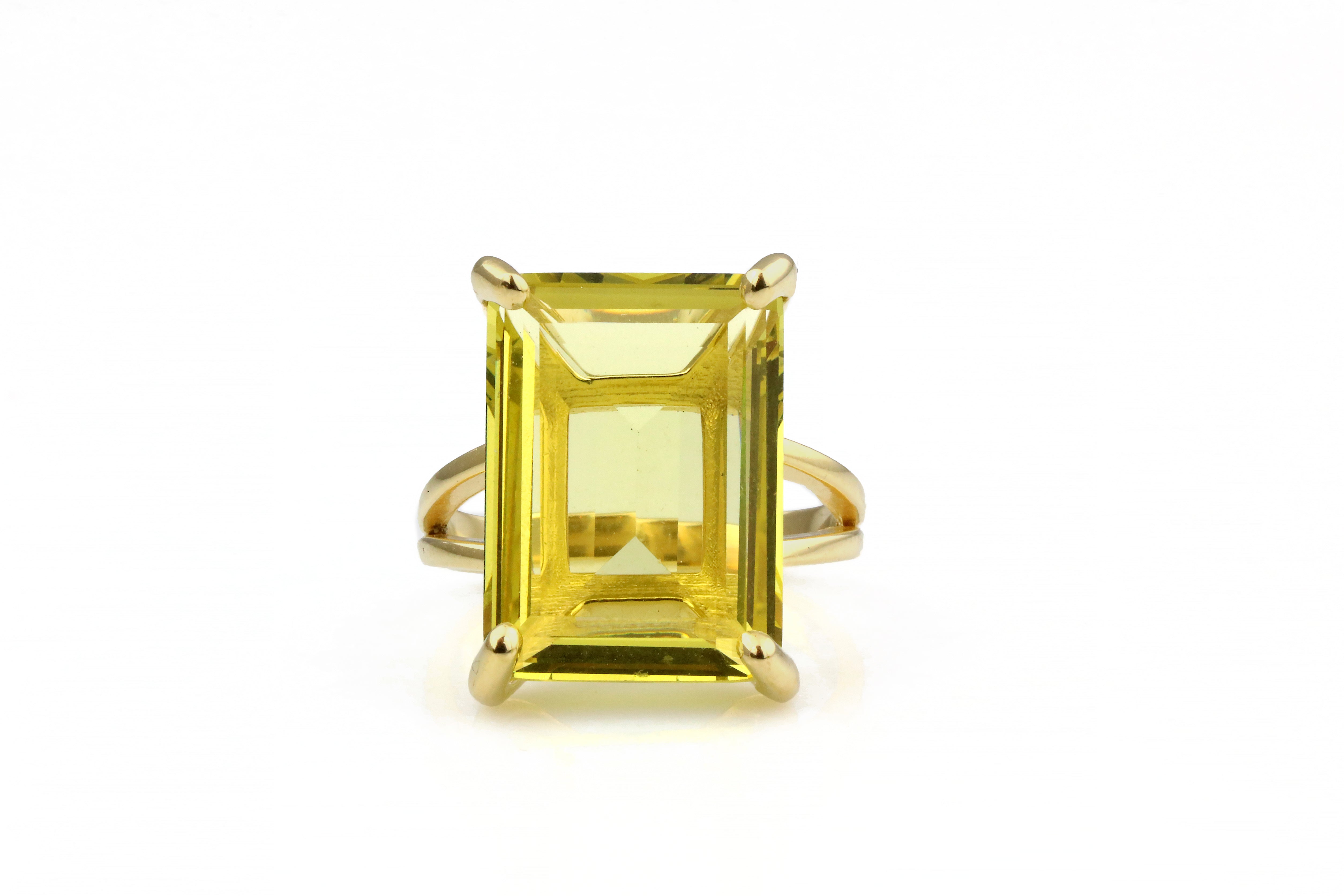 Rectangular Lemon Quartz in 14k Gold-filled Setting Rings Anemone Jewelry