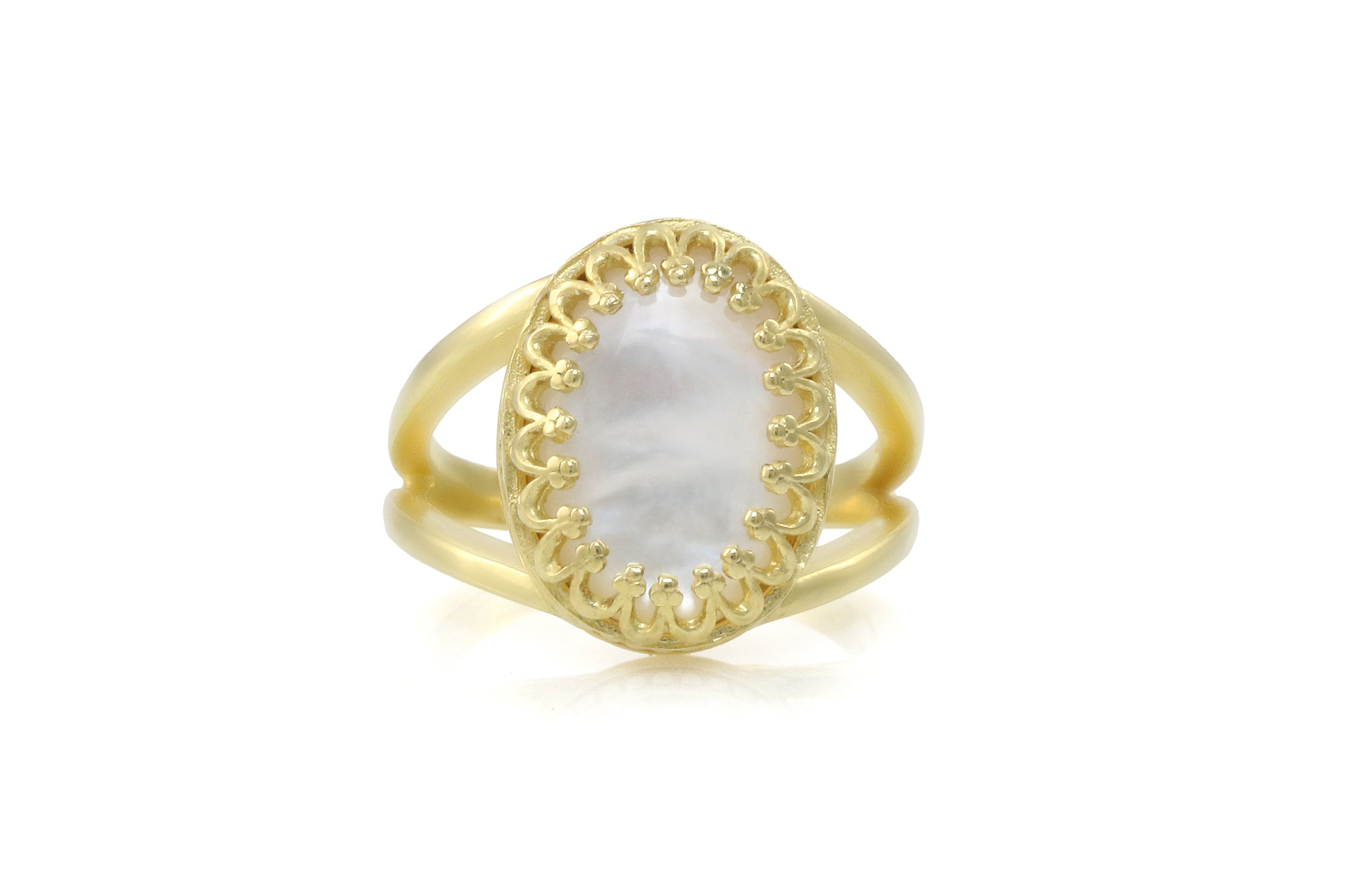 Oval Mother of Pearl Ring in 14k Gold Rings Anemone Jewelry