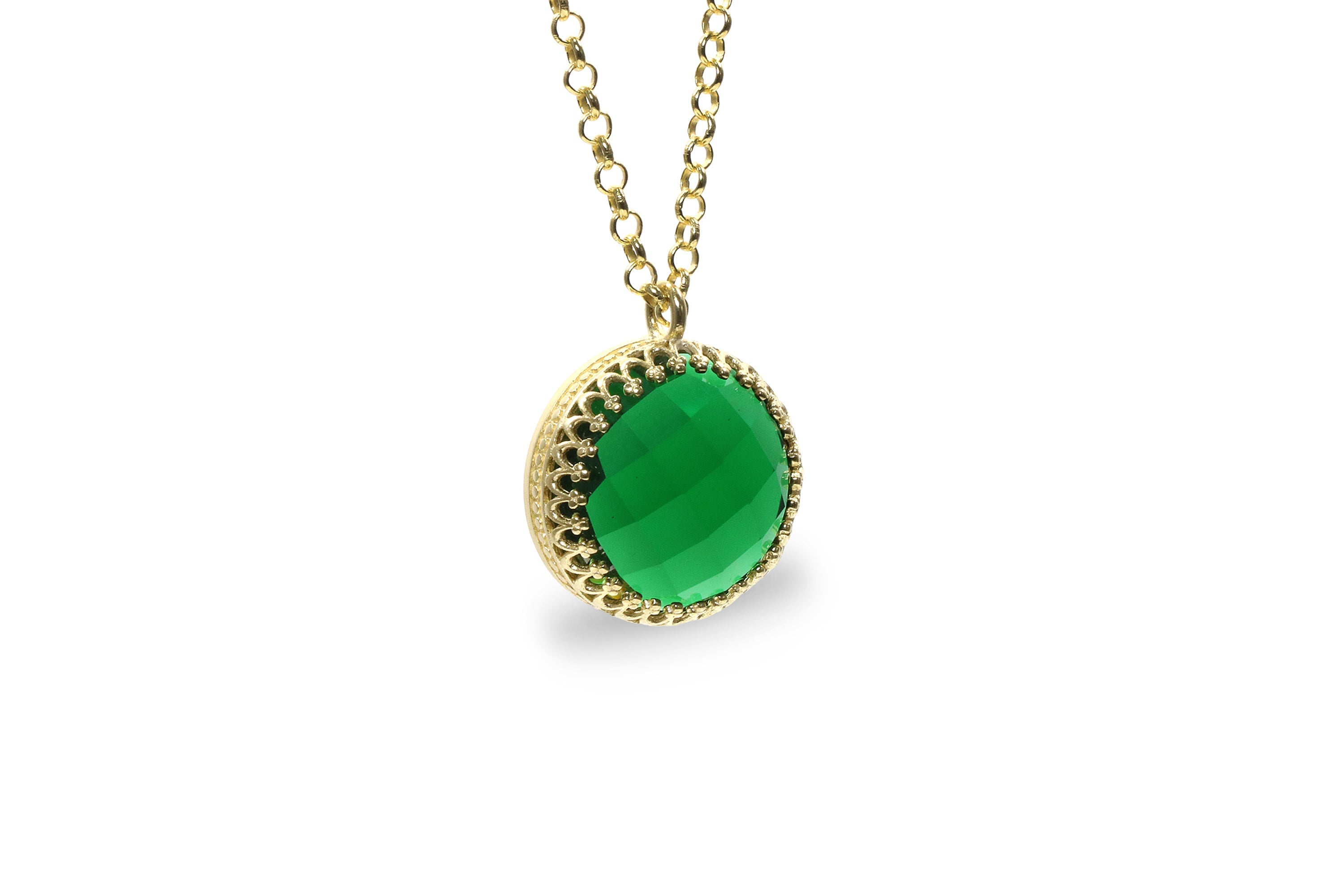 Classy Round Emerald Pendant Gold Necklace necklaces Anemone Jewelry