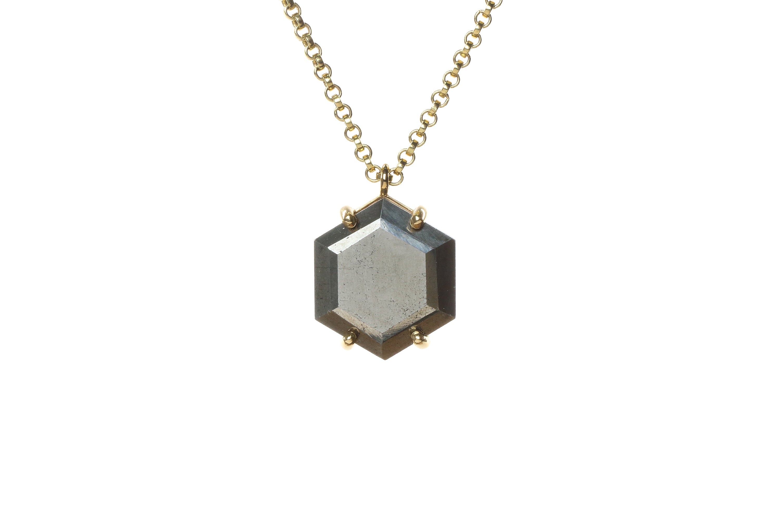 Hexagon Pyrite Statement Necklace in Gold necklaces Anemone Jewelry