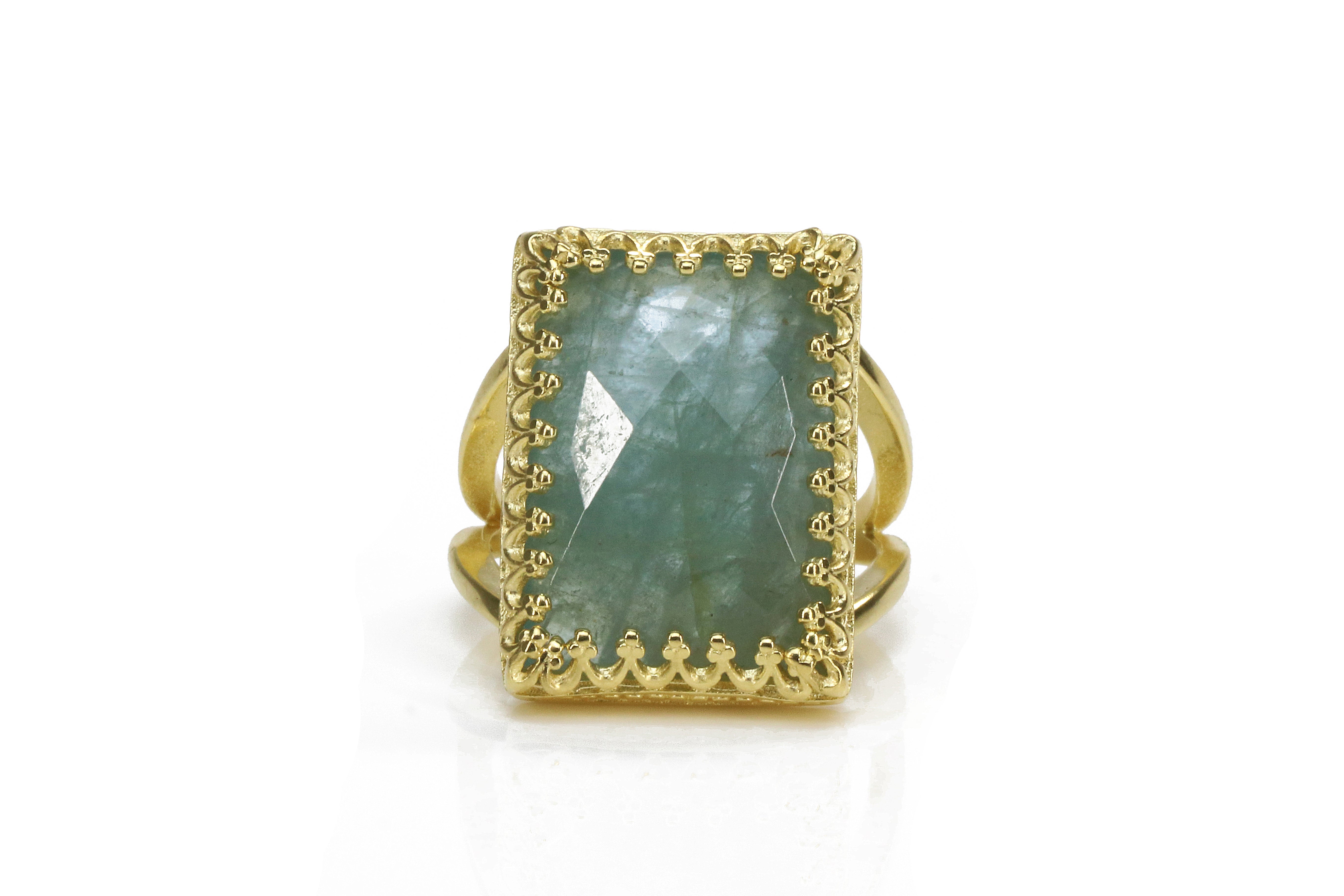 Rectangle 13x18mm Aquamarine Ring in 14k Gold Filled Rings Anemone Jewelry