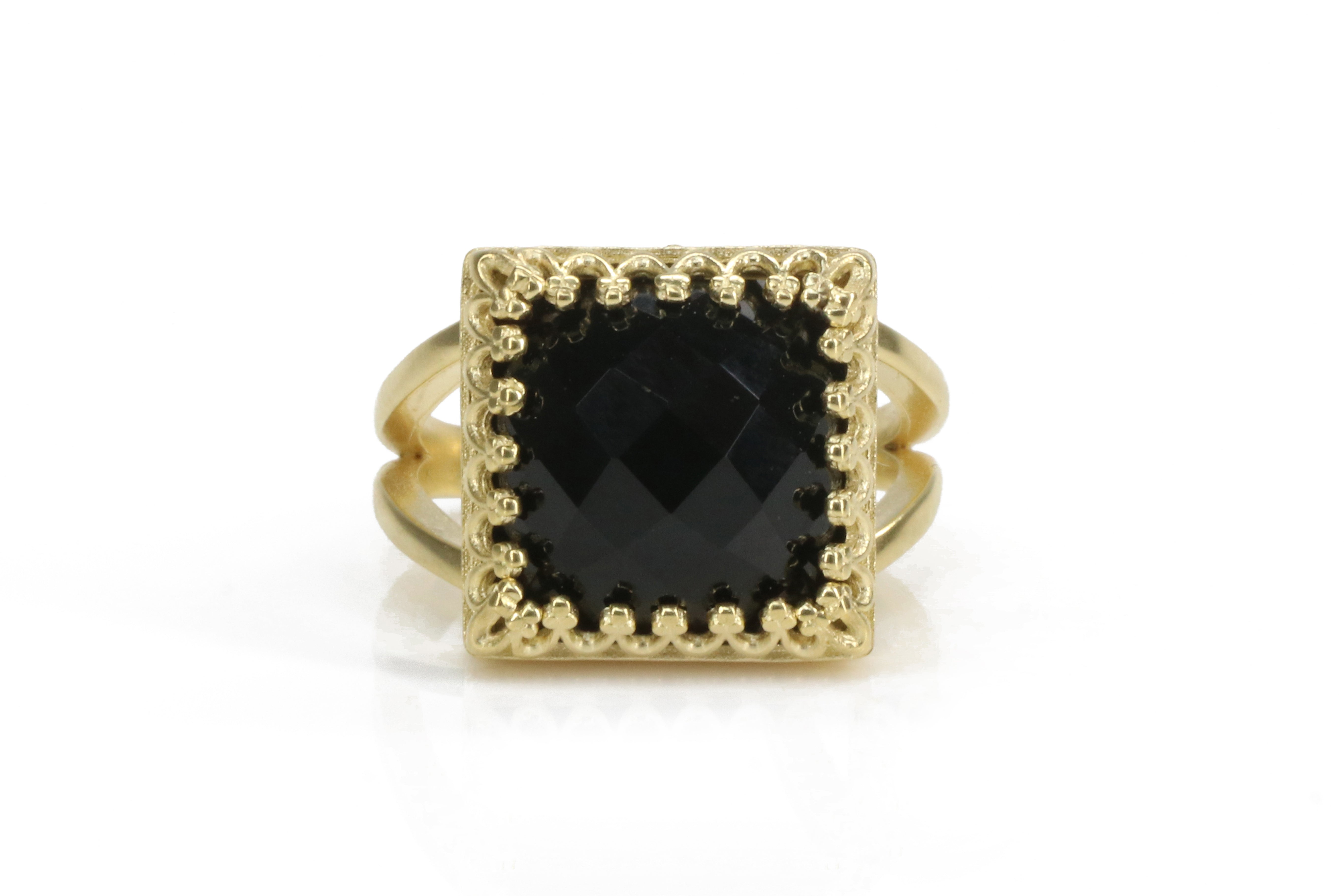 Faceted Black Onyx Ring in 14K Gold-Filled Ring Band Rings Anemone Jewelry