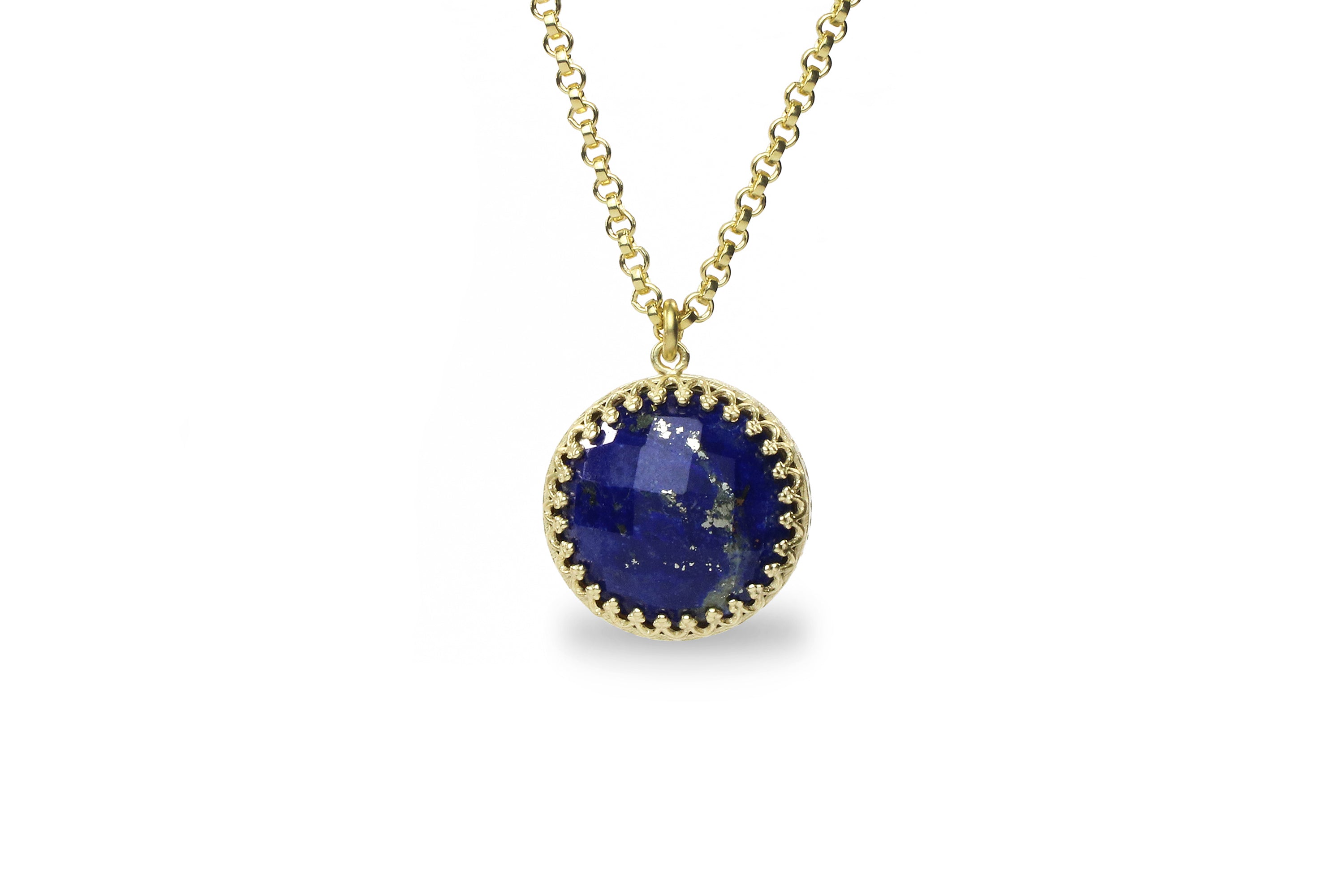 Round Lapis Lazuli Pendant Necklace in 14k Gold necklaces Anemone Jewelry
