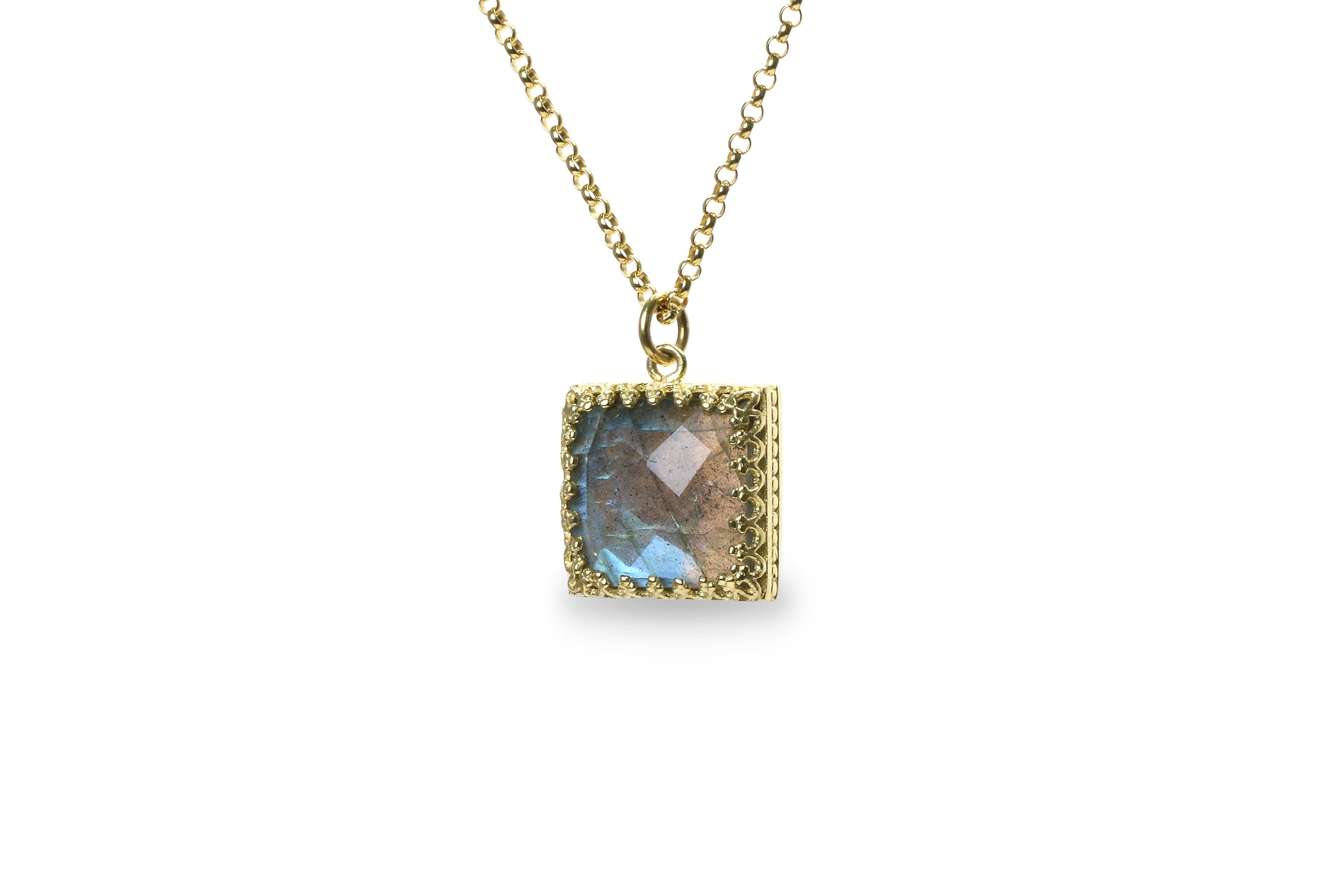 Square Labradorite Pendant Gold Necklace necklaces Anemone Jewelry