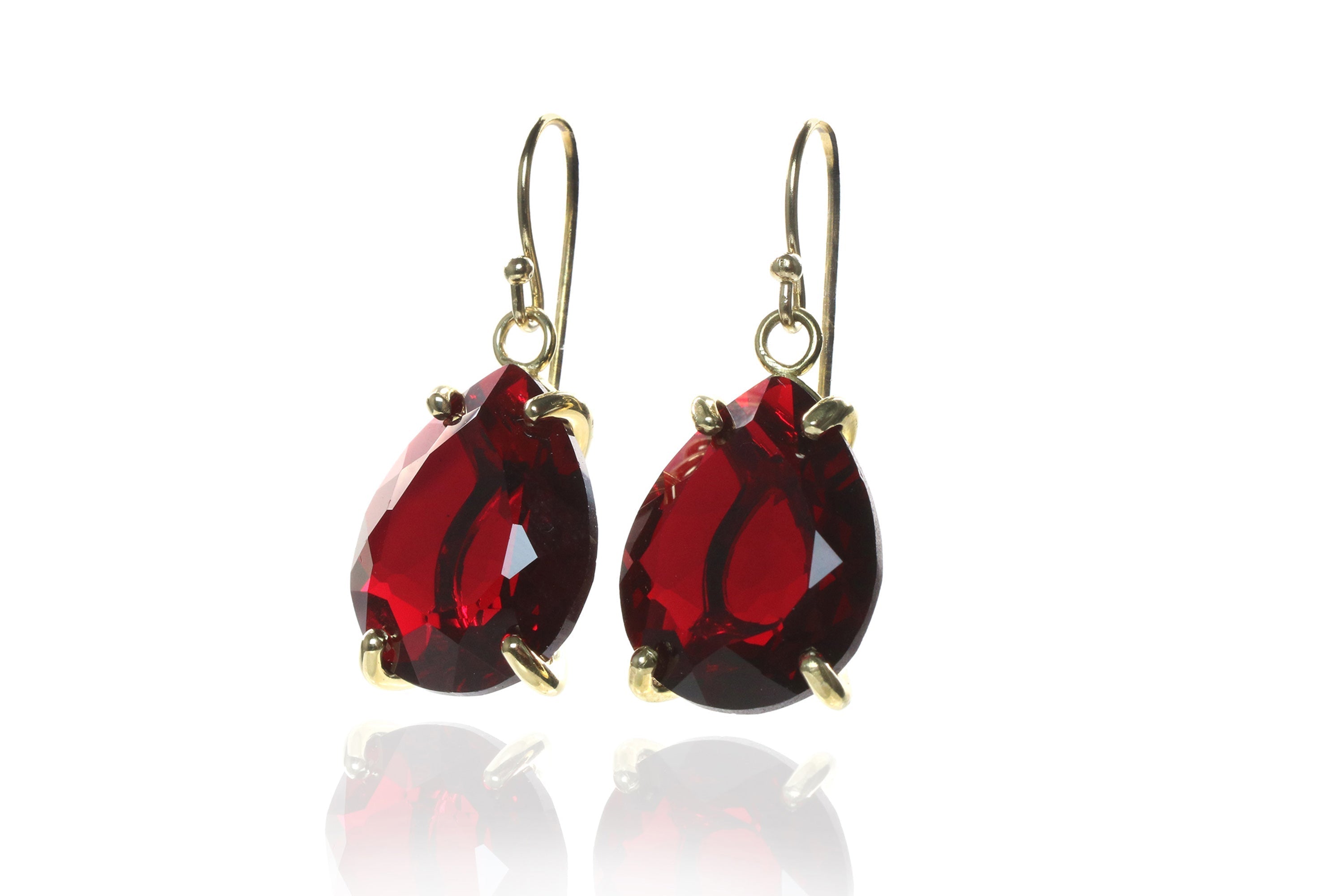 Dangling Pear Shaped Garnet Earrings in Gold Earrings Anemone Jewelry