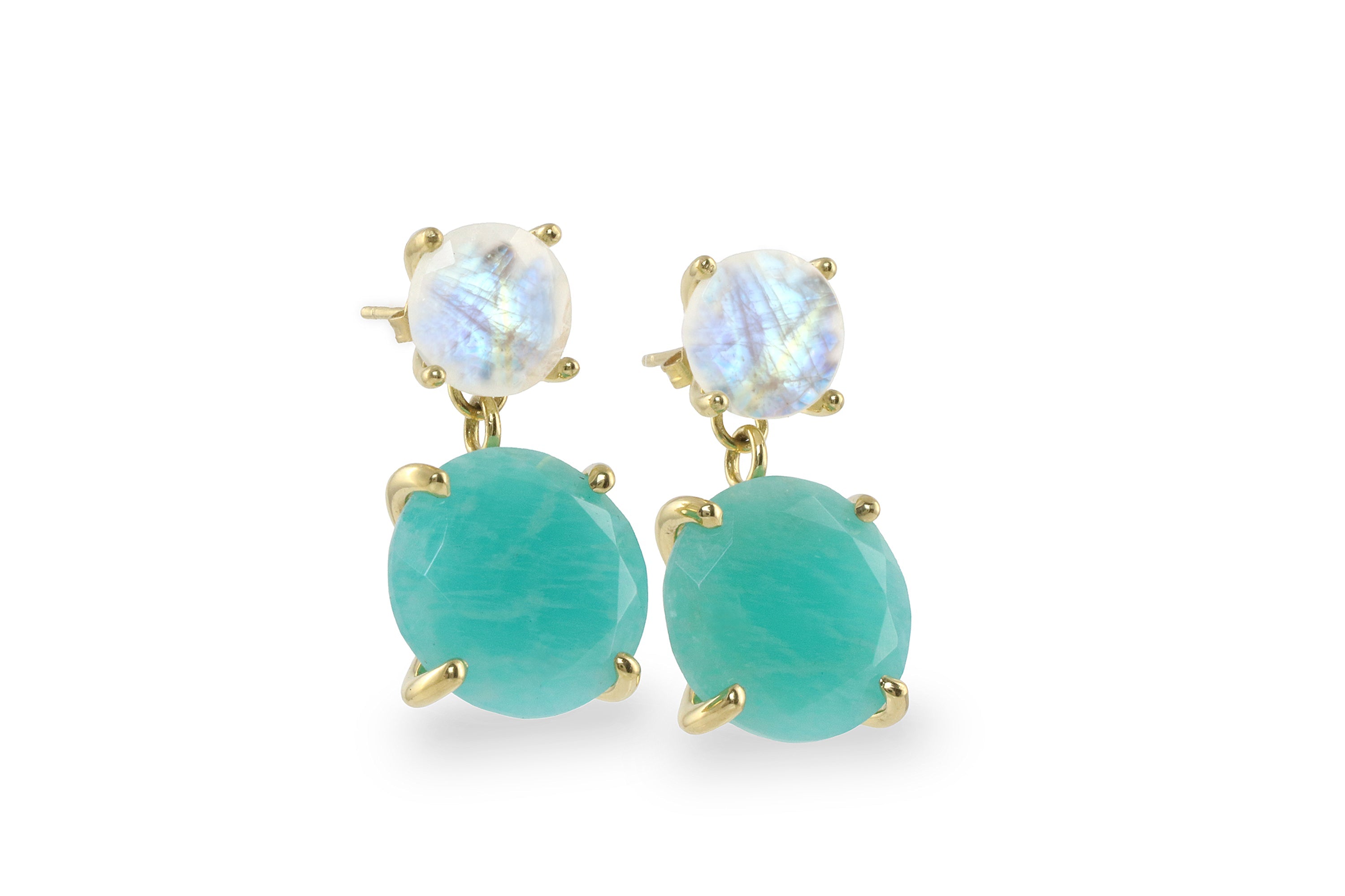 Semiprecious Amazonite and Moonstone Earrings in Gold Earrings Anemone Jewelry