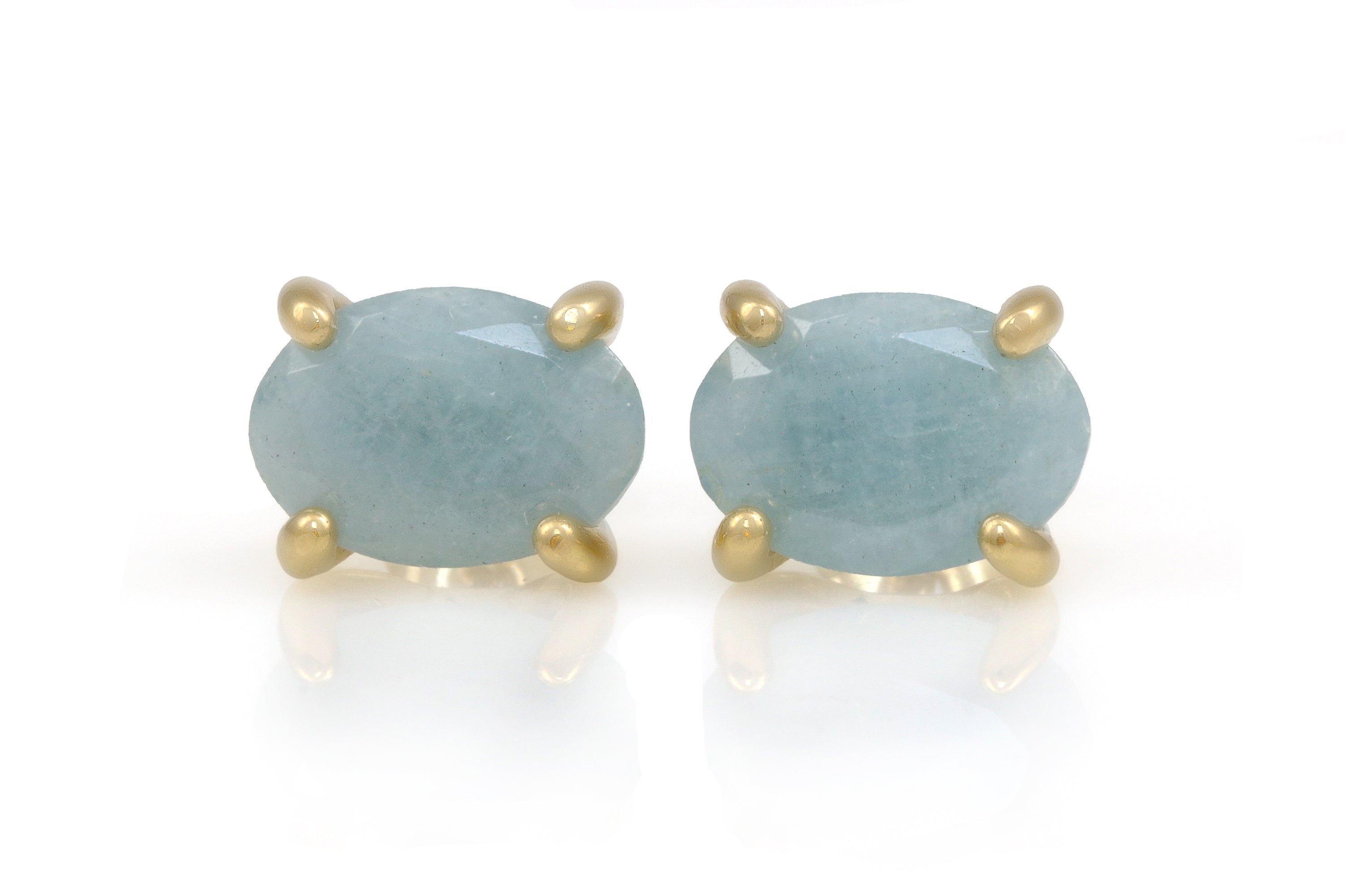 Oval Aquamarine Gold Stud Earrings Earrings Anemone Unique