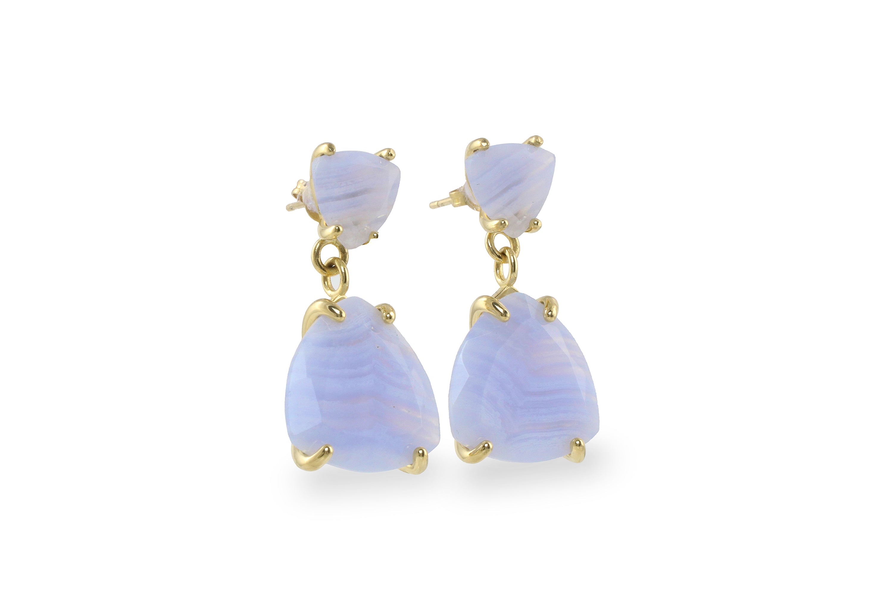 Blue Lace Agate Gemstone Gold Dangle Earrings Earrings Anemone Jewelry