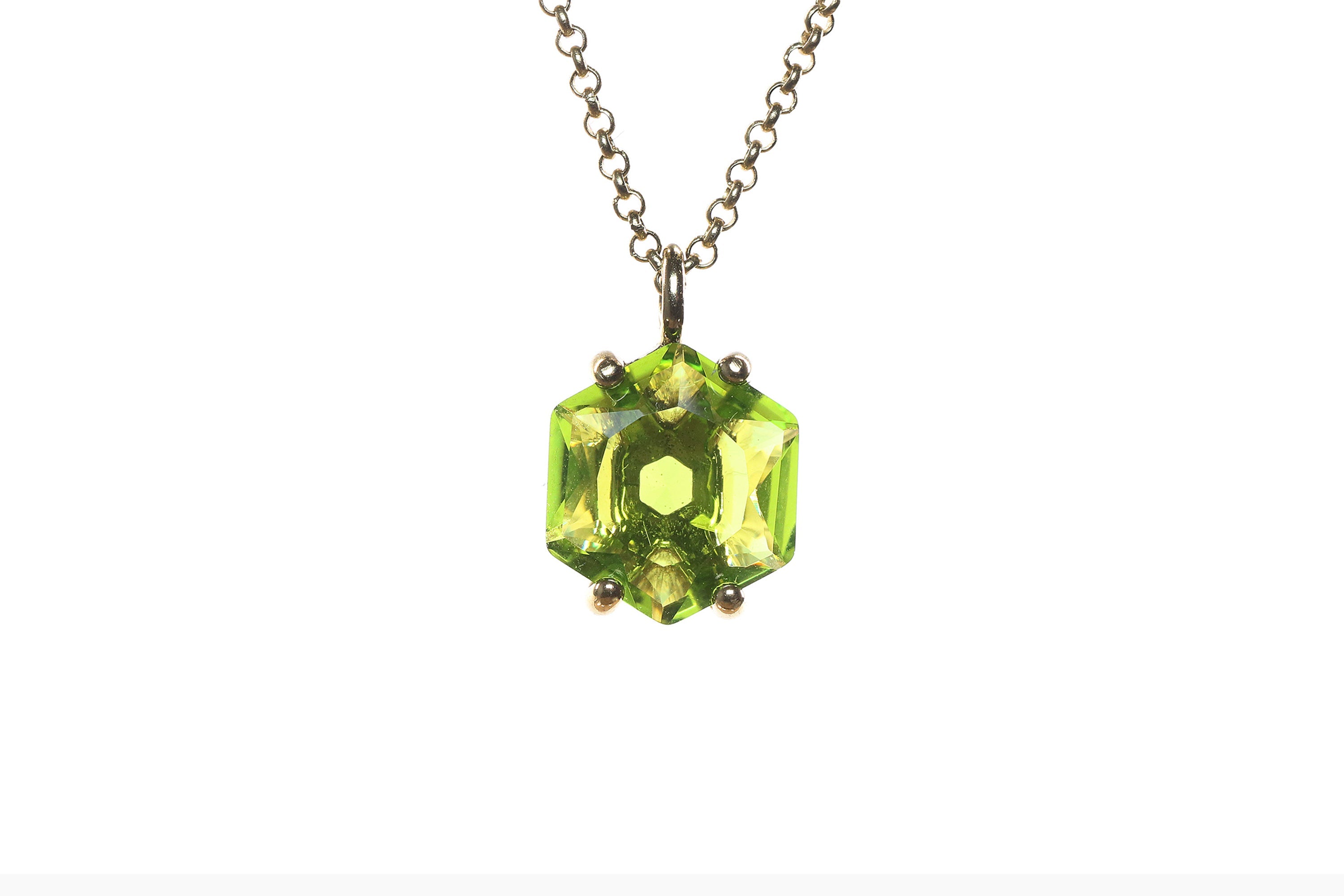 Hexagon Peridot Pendant Gold Necklace necklaces Anemone Unique
