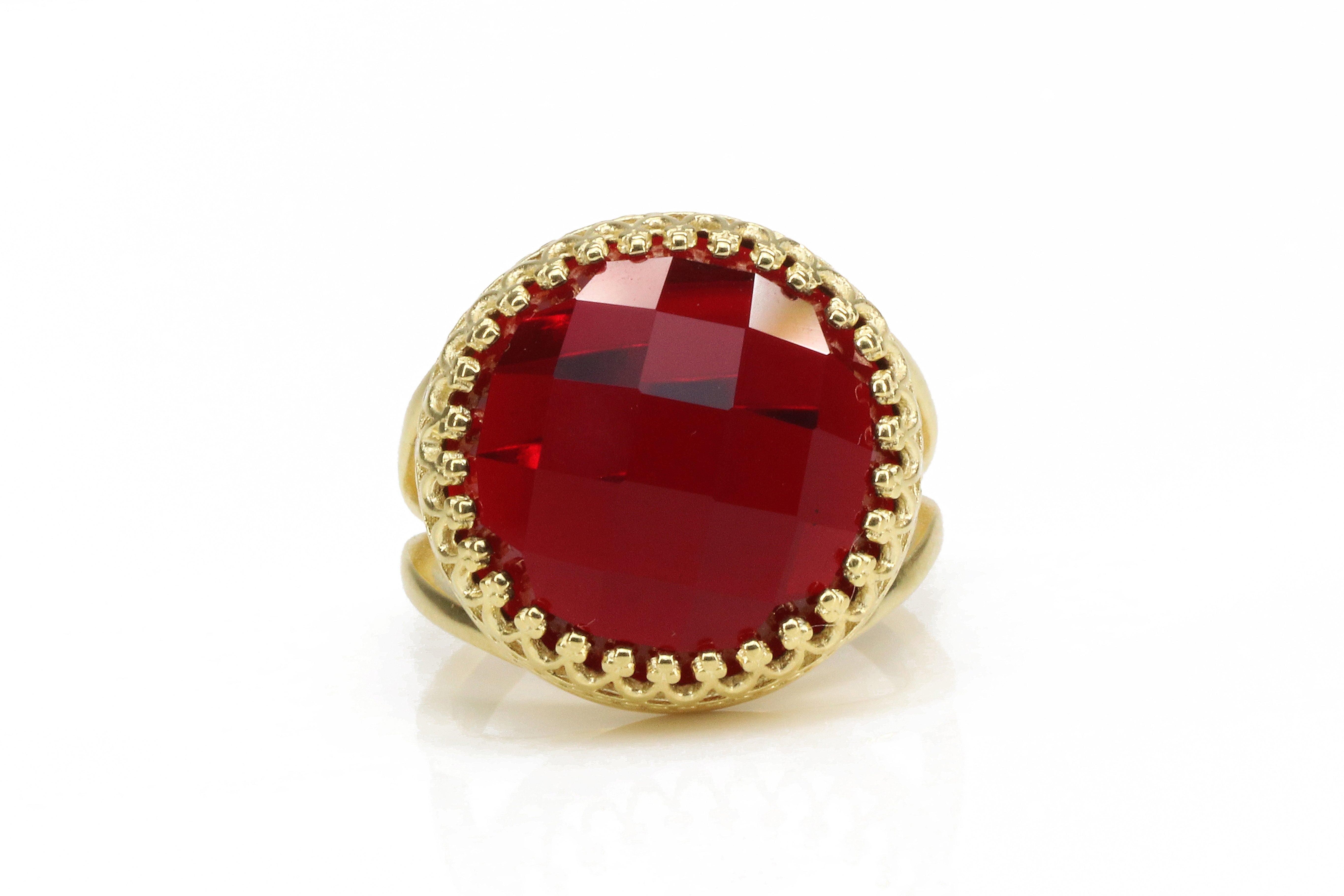 Garnet Jewelry Custom Cut Round Ring in 14k Gold Rings Anemone Jewelry