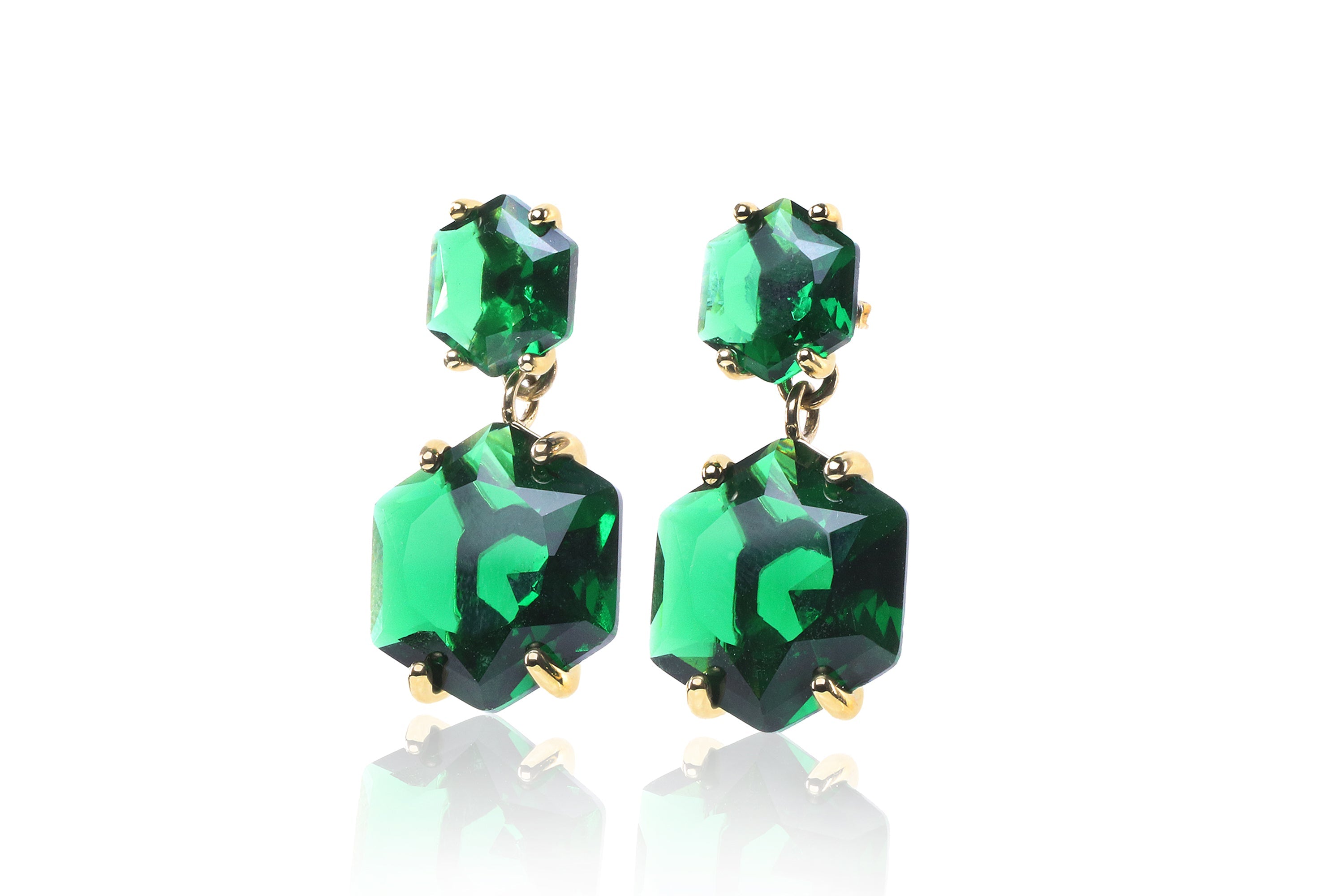 Hexagon Emerald Gold Filled Stud Earrings Earrings Anemone Jewelry