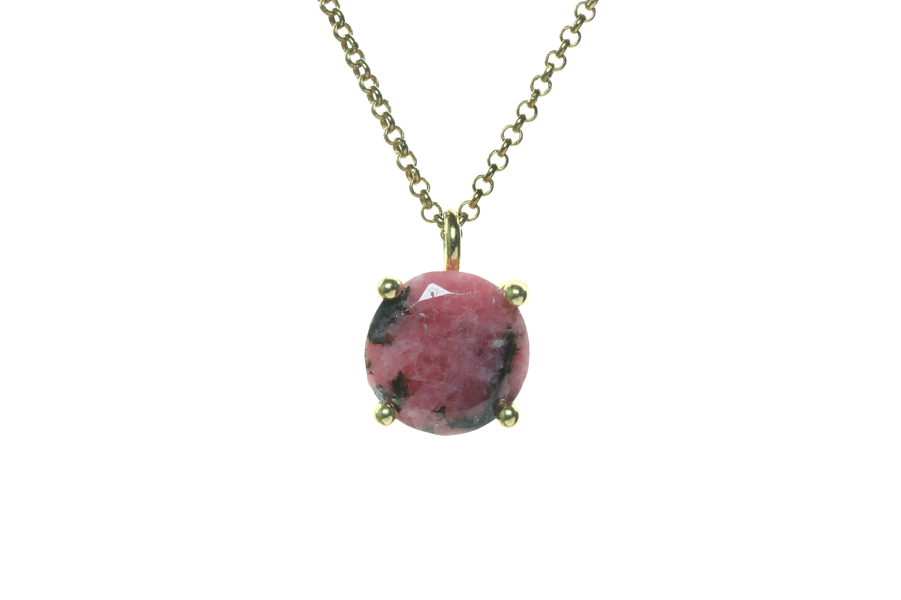 Pink Rhodonite Crystal Gold Necklace necklaces Anemone Unique