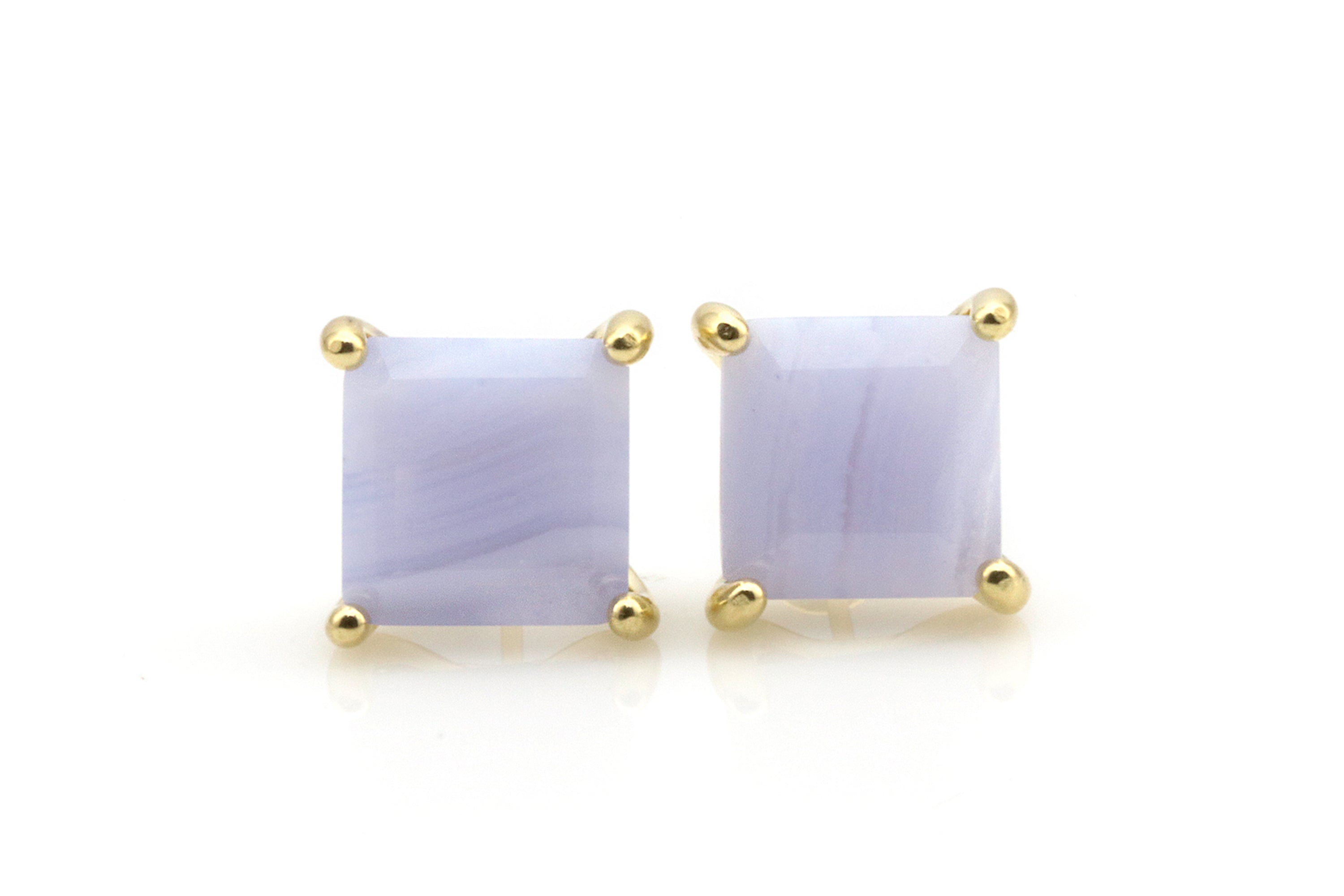 Blue Lace Agate Gold Stud Earrings Earrings Anemone Unique