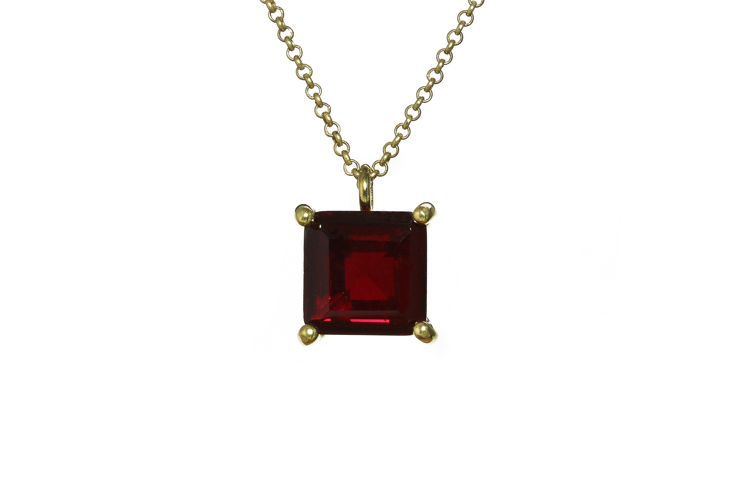 Square Garnet Pendant Gold Necklace necklaces Anemone Unique