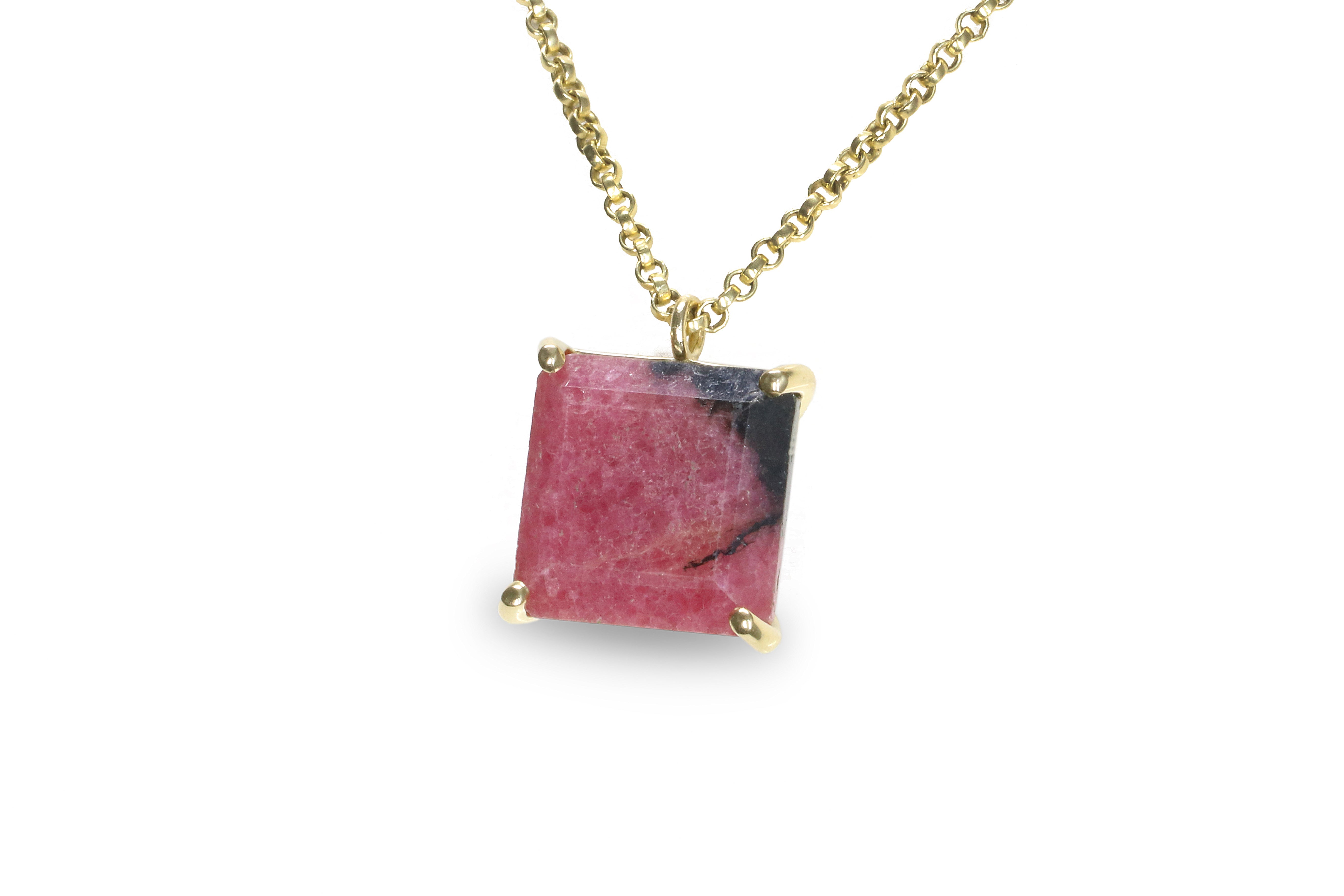 Fascinating Square Rhodonite Pendant Necklace in 14k Gold Filled necklaces Anemone Jewelry