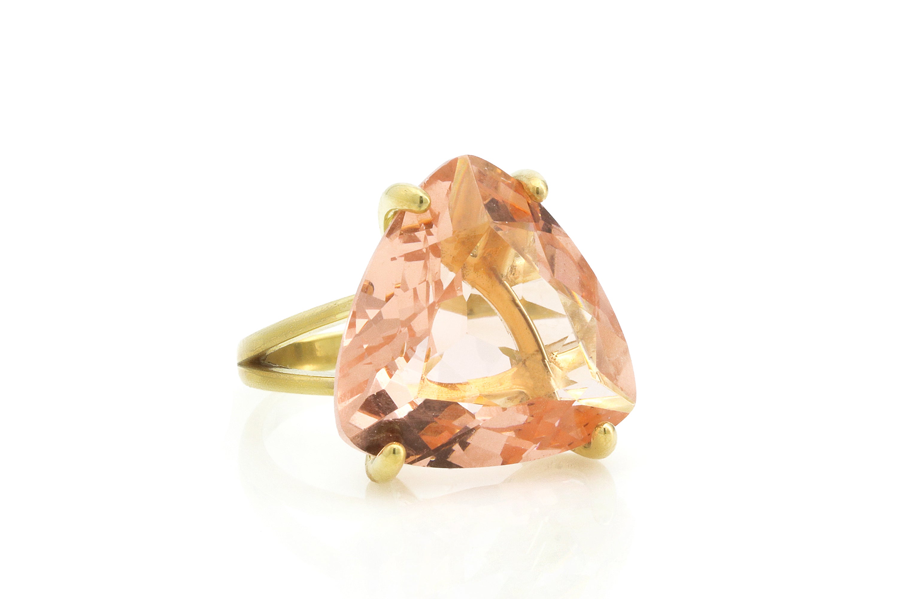 Large Trillion Morganite Gold Ring Rings Anemone Jewelry