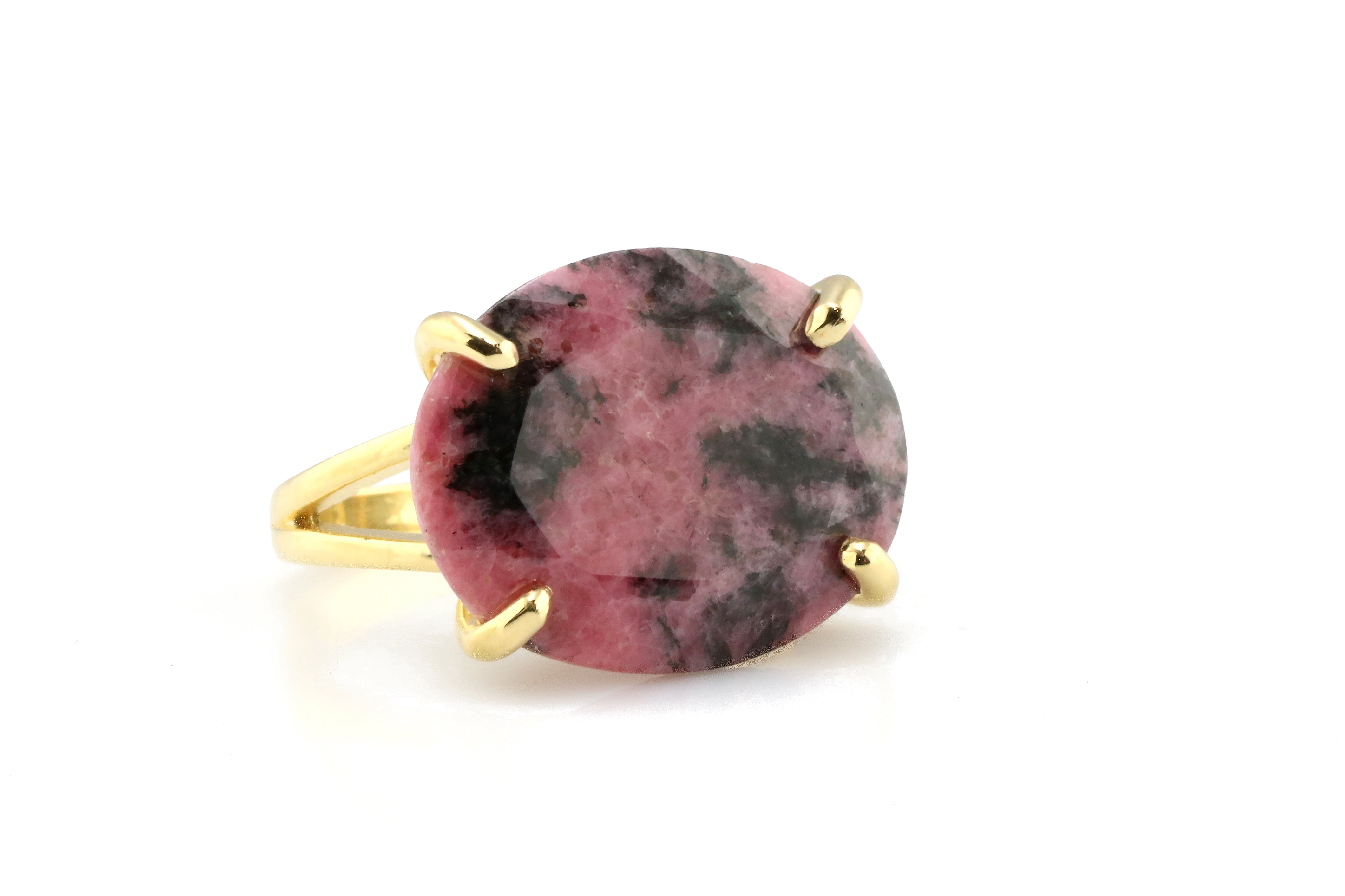 Oval Rhodonite Gemstone Prong Set Gold Filled Ring Rings Anemone Jewelry