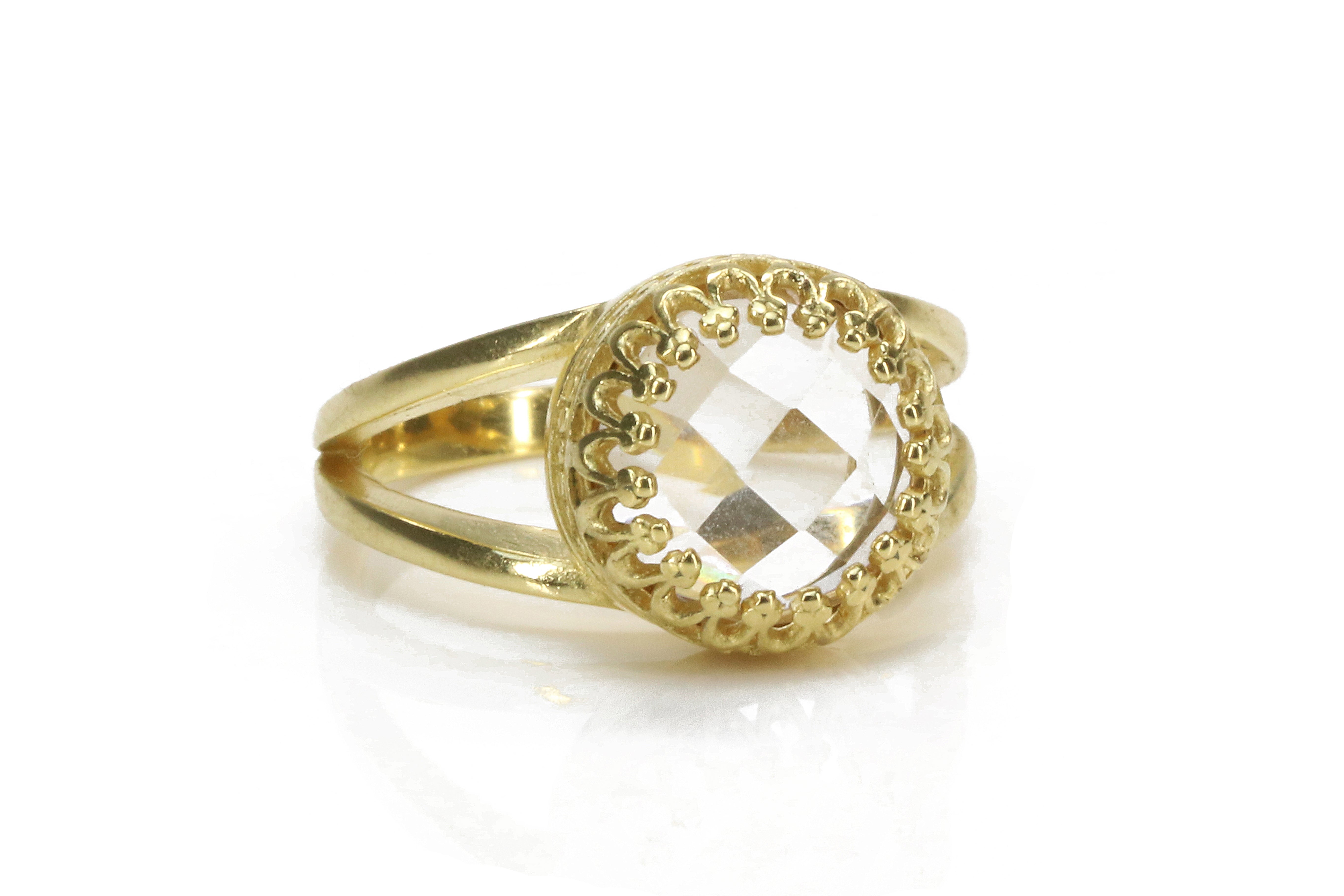 Crystal Quartz Gemstone in 14K Rose Gold Rings Anemone Jewelry