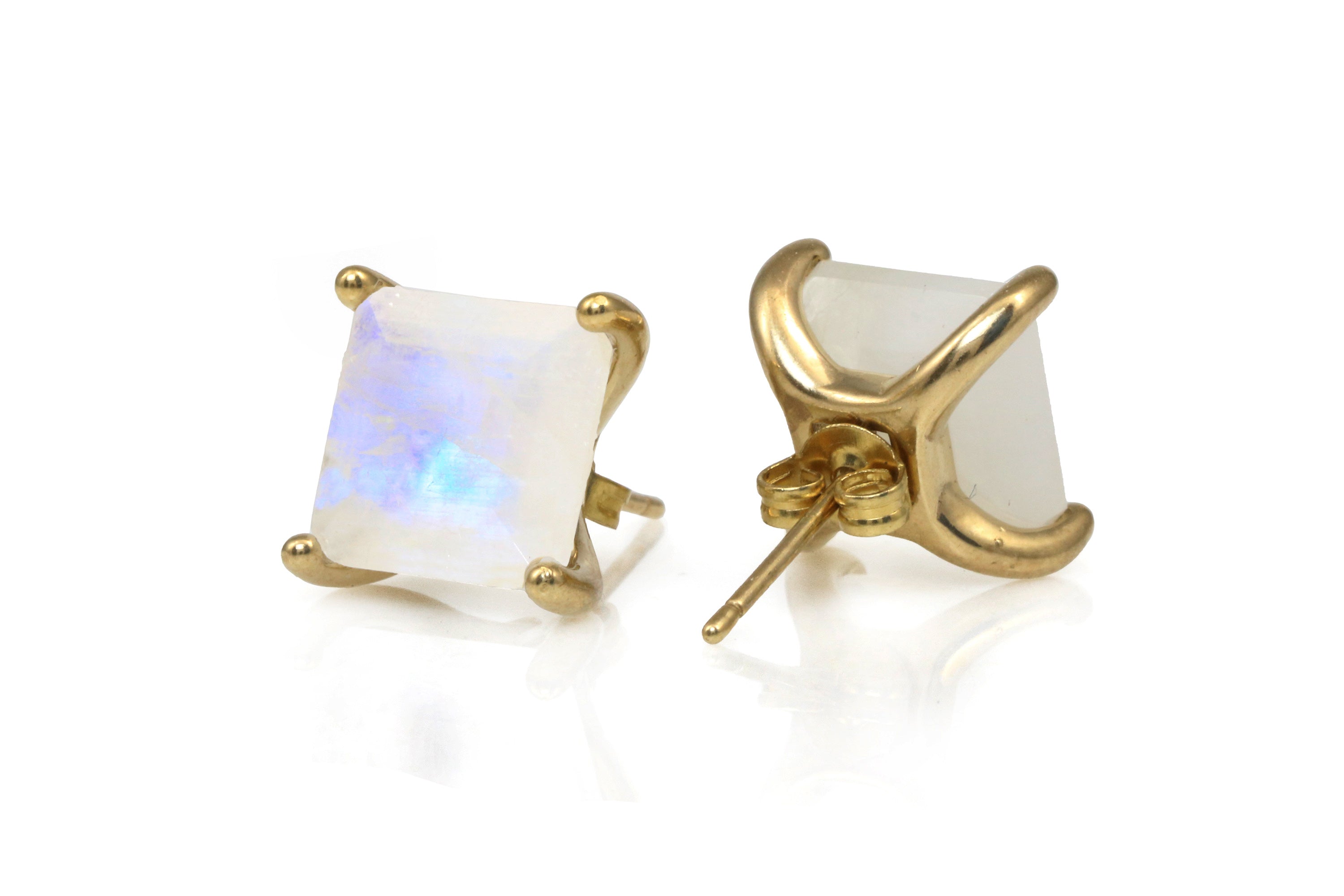 Luminescent Square Moonstone Gold Earrings Earrings Anemone Unique
