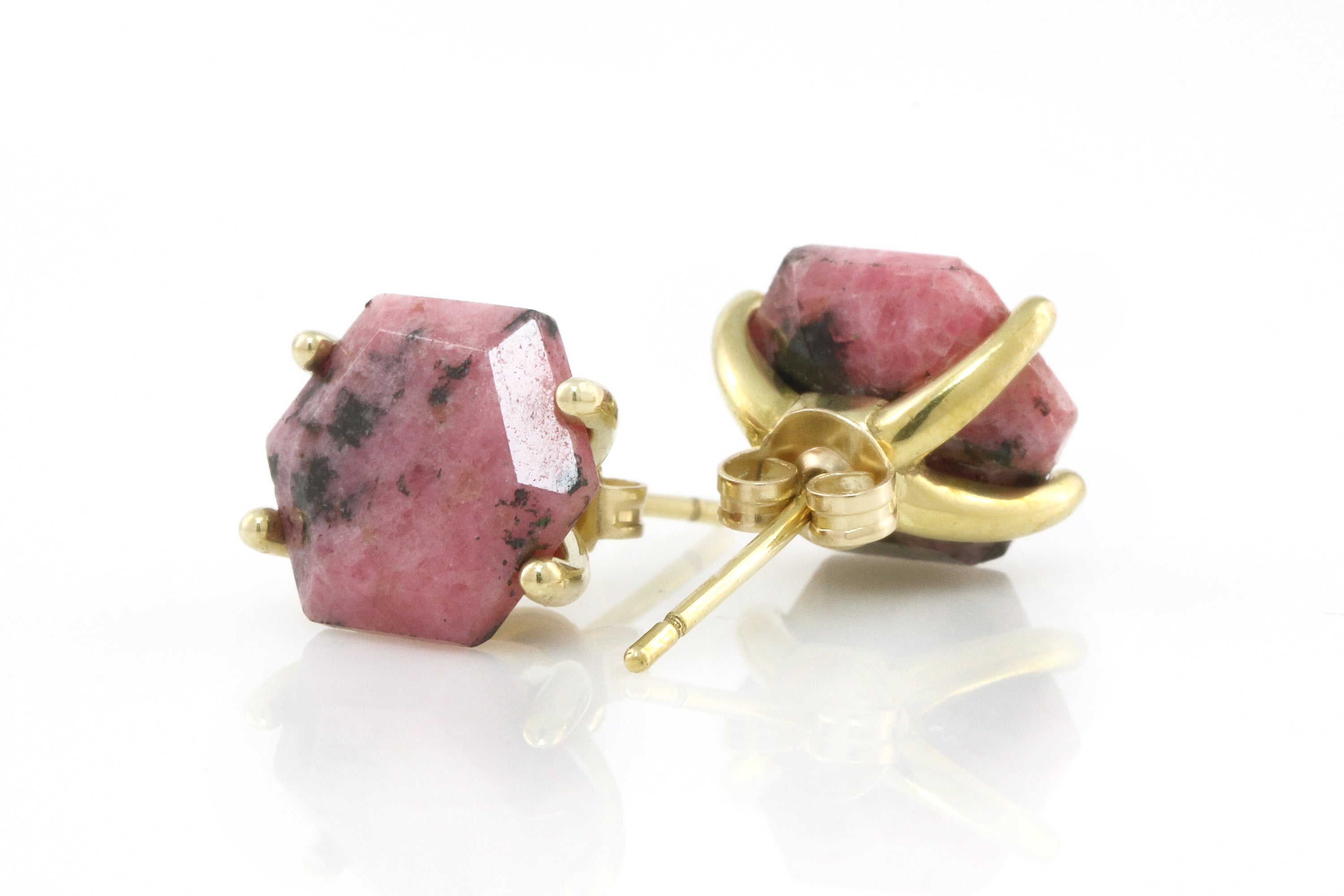 Dainty Hexagon Cut Rhodonite Gold Earrings Earrings Anemone Unique