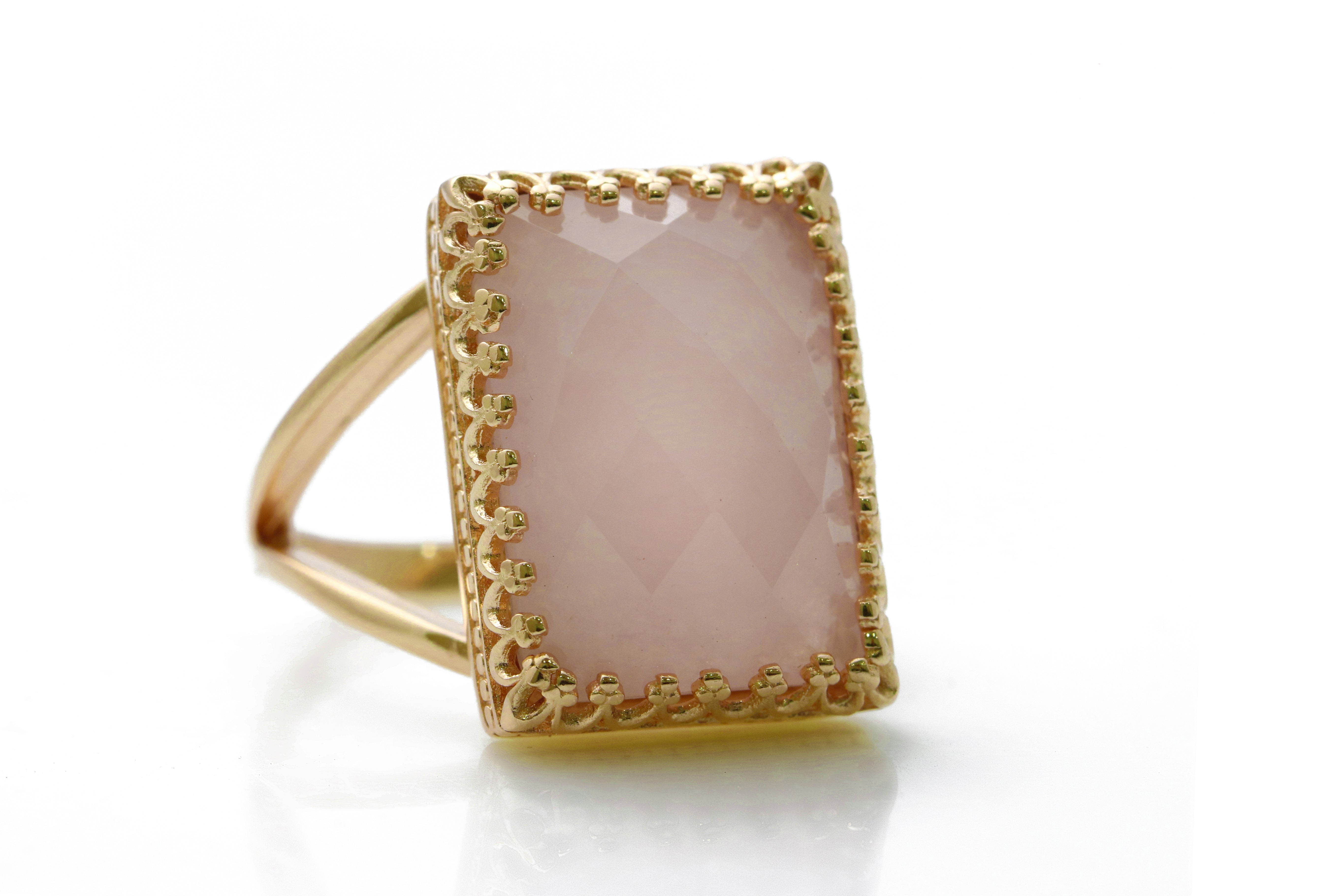 Statement Rose Quartz Ring in 14k Gold Rings Anemone Jewelry