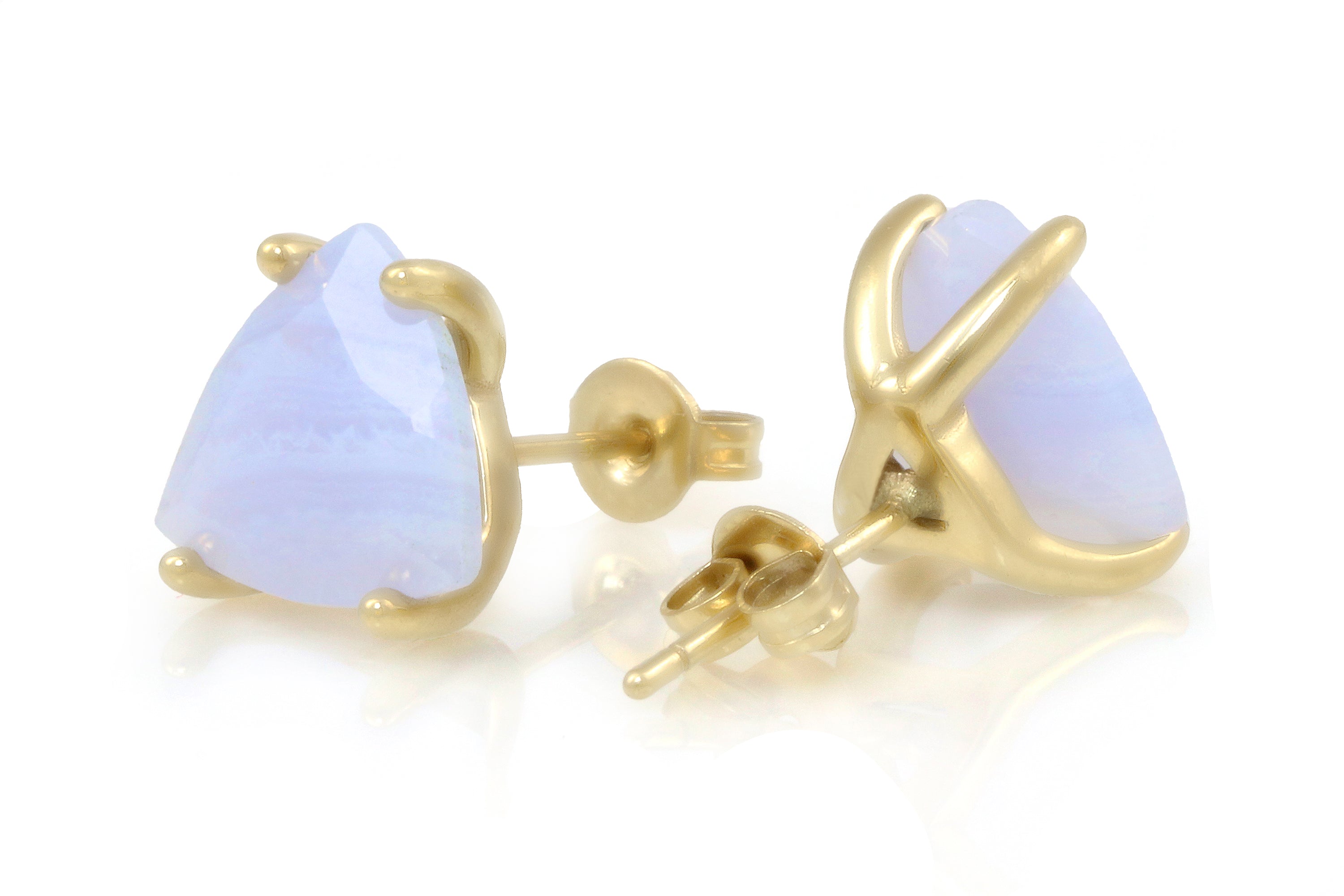 Trillion Stud Lace Agate Earrings in Gold Earrings Anemone Unique