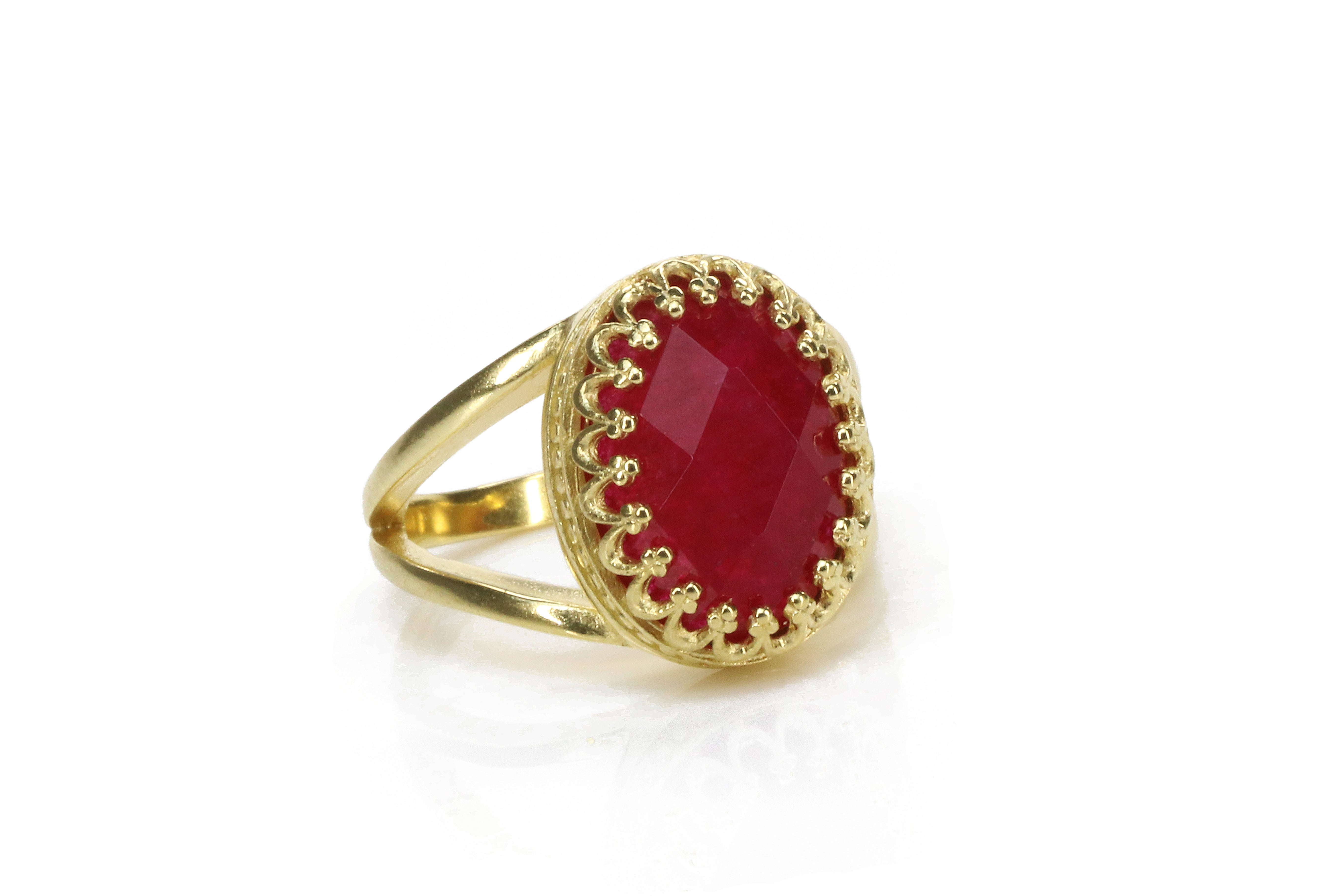 Stylish 14k Gold Red Jade Ring Rings Anemone Jewelry