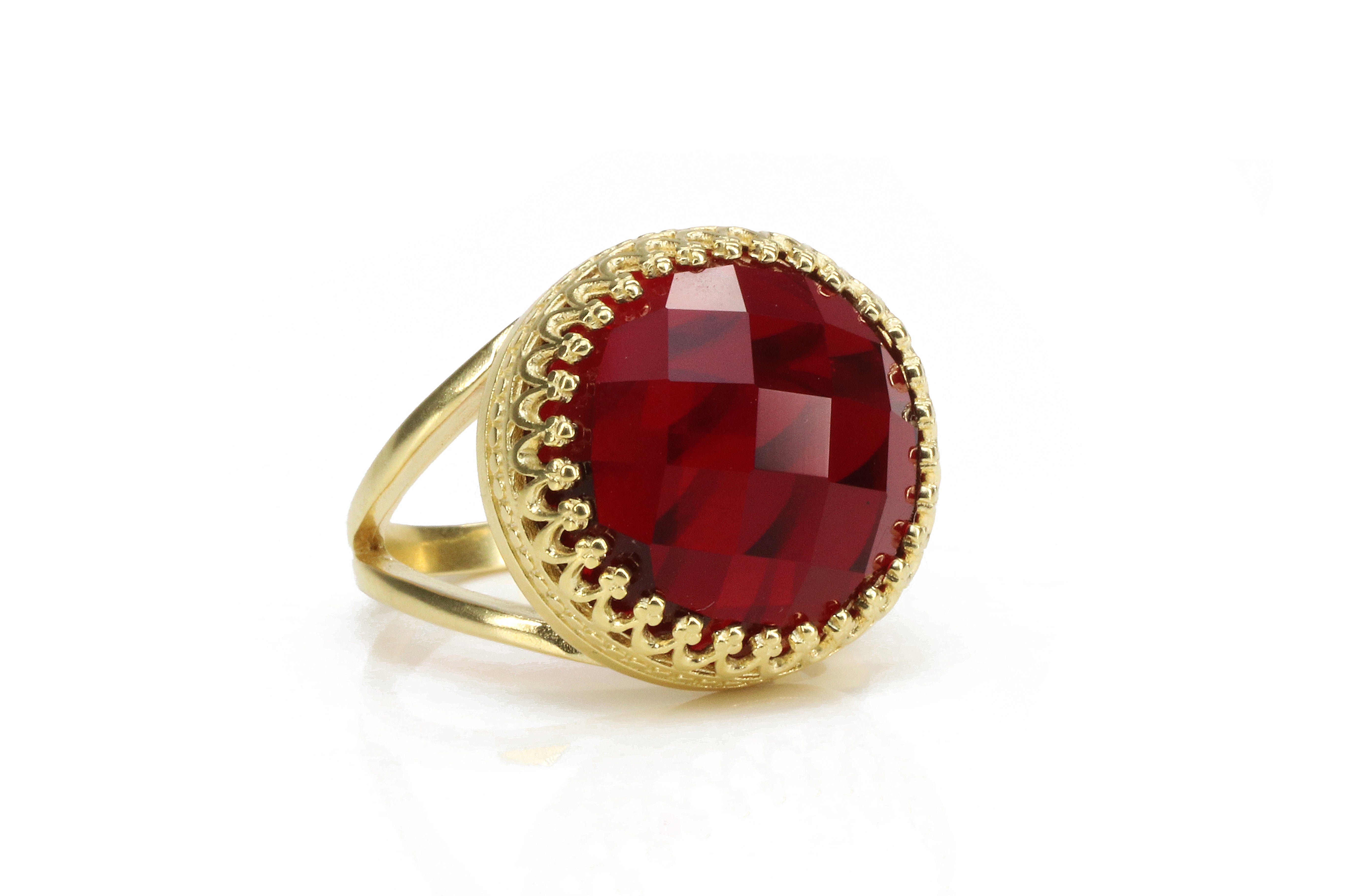 Garnet Jewelry Custom Cut Round Ring in 14k Gold Rings Anemone Jewelry