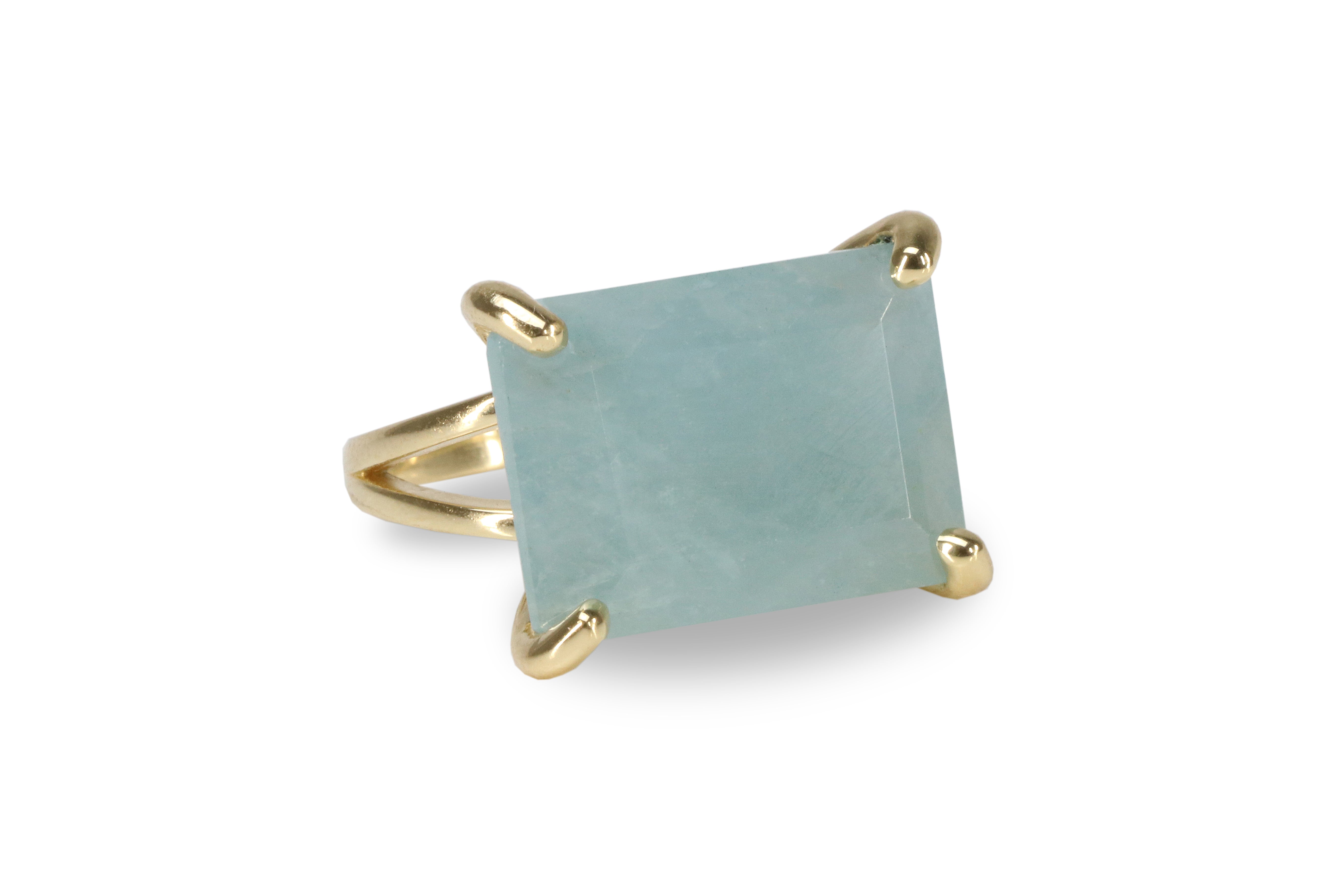 Blue Green Aquamarine Ring in 14k Rose Gold Rings Anemone Jewelry